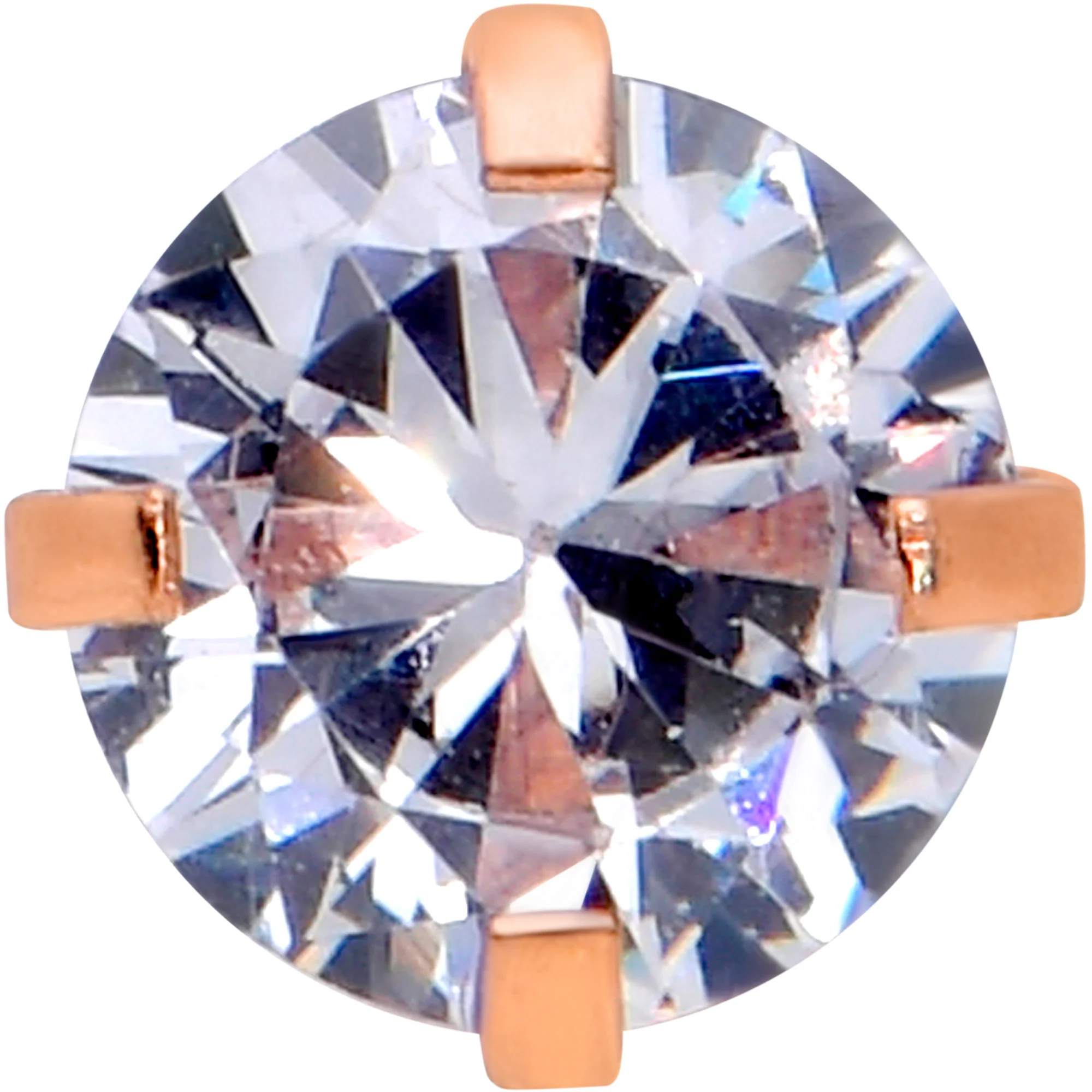 Clear CZ Gem Rose Gold Tone Circle Top Barbell Tongue Ring - Image 2