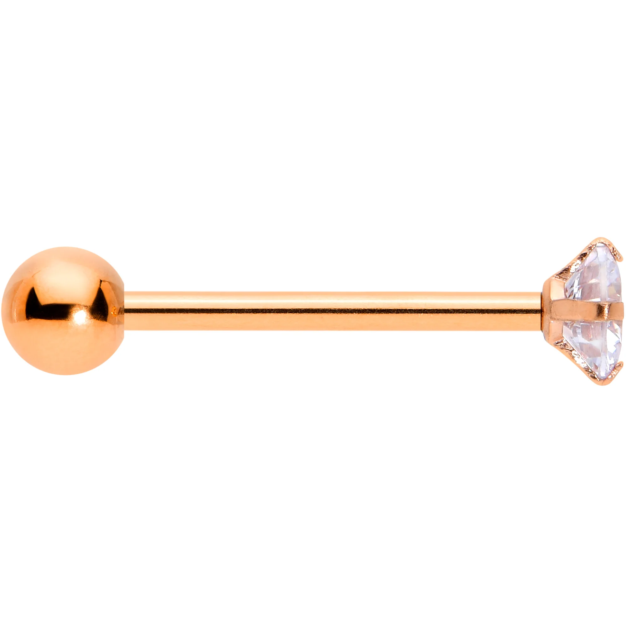 Clear CZ Gem Rose Gold Tone Circle Top Barbell Tongue Ring - Image 3