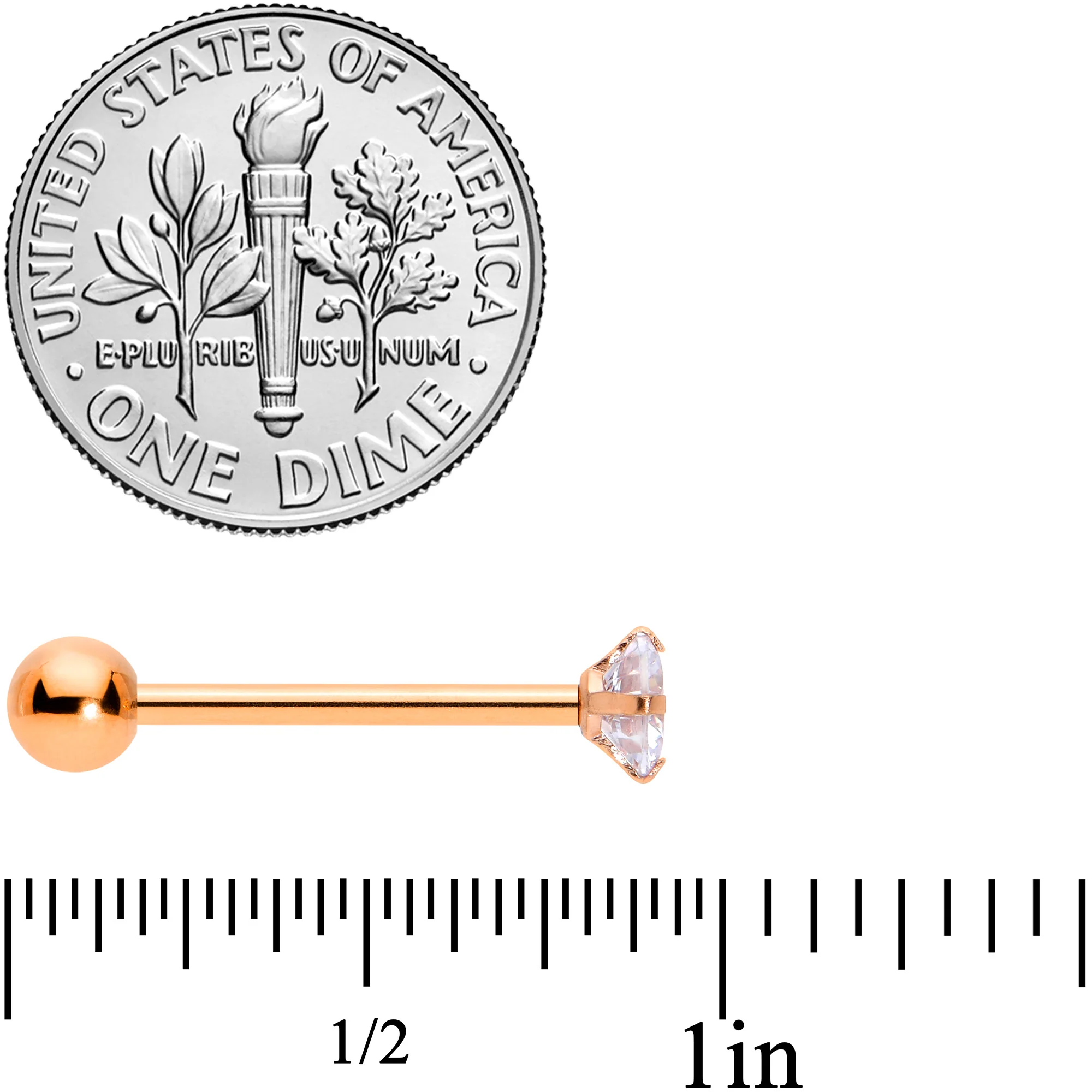 Clear CZ Gem Rose Gold Tone Circle Top Barbell Tongue Ring - Image 4