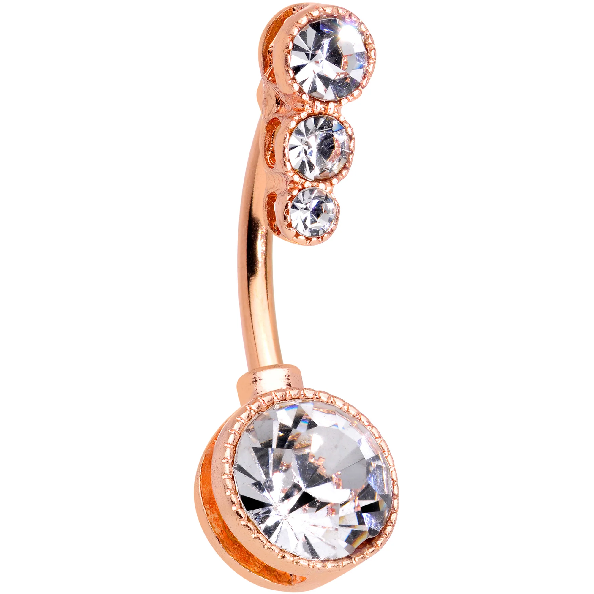 Clear CZ Gem Rose Gold Tone Elegance Belly Ring Set of 3 - Image 3