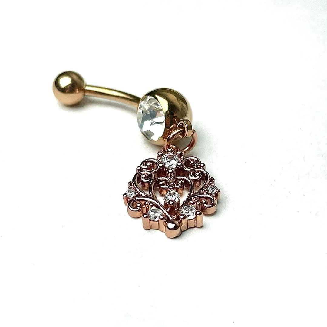 Clear CZ Gem Rose Gold Tone Elegant Abstract Dangle Belly Ring - Image 2