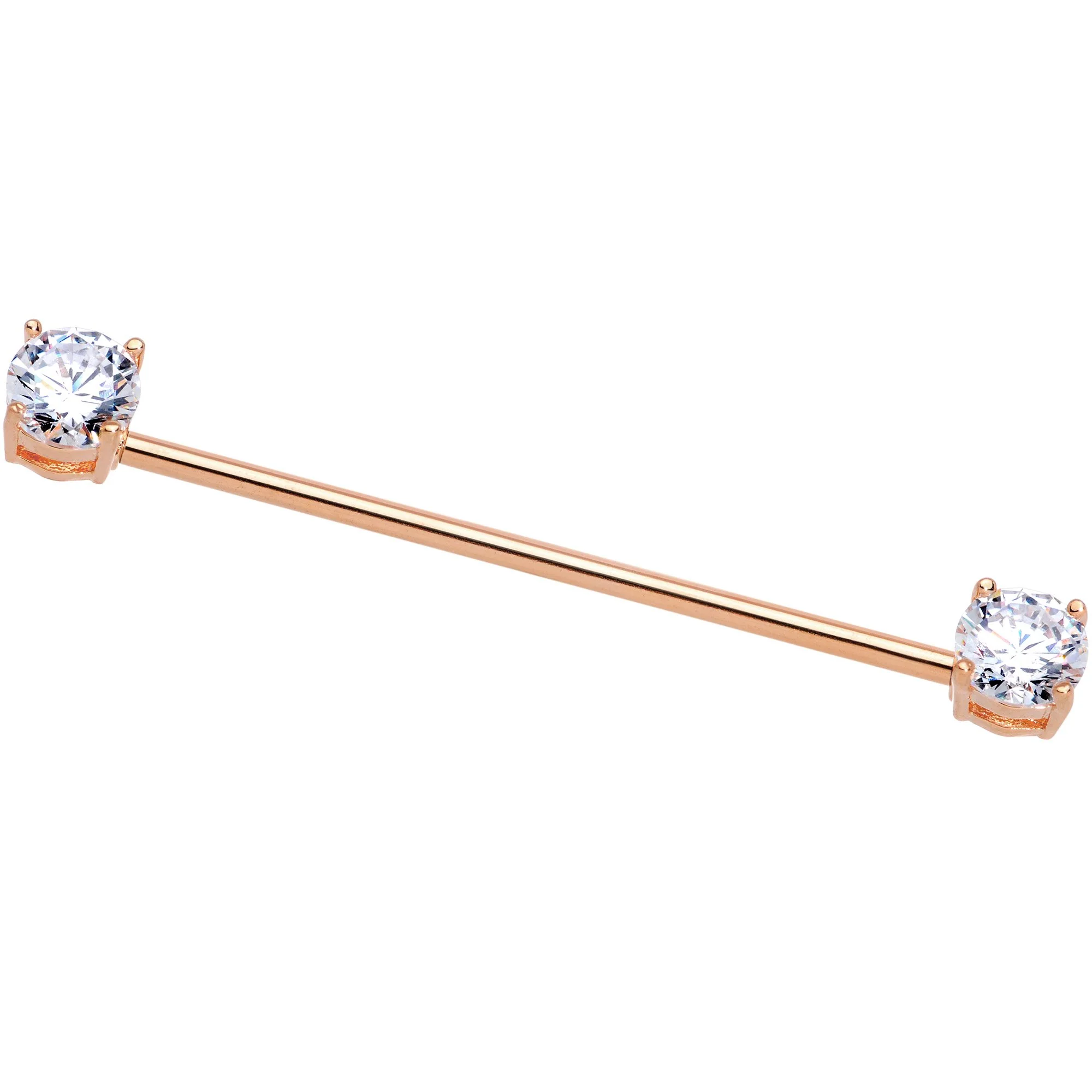 Clear CZ Gem Rose Gold Tone End to End Industrial Barbell 38mm - Image 2