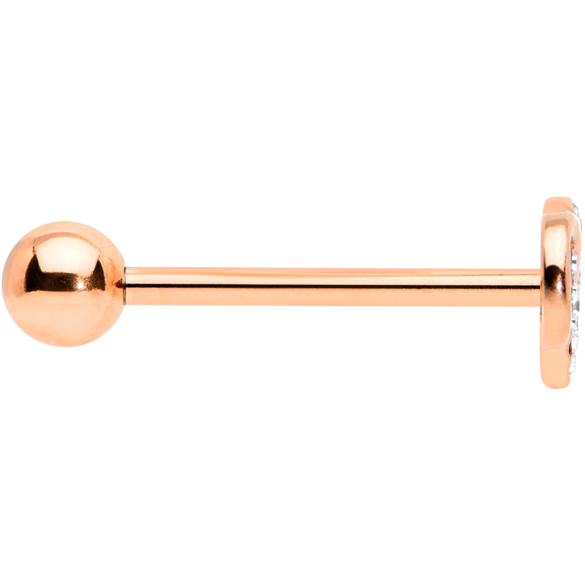 Clear CZ Gem Rose Gold Tone Infinity Heart Barbell Tongue Ring - Image 3