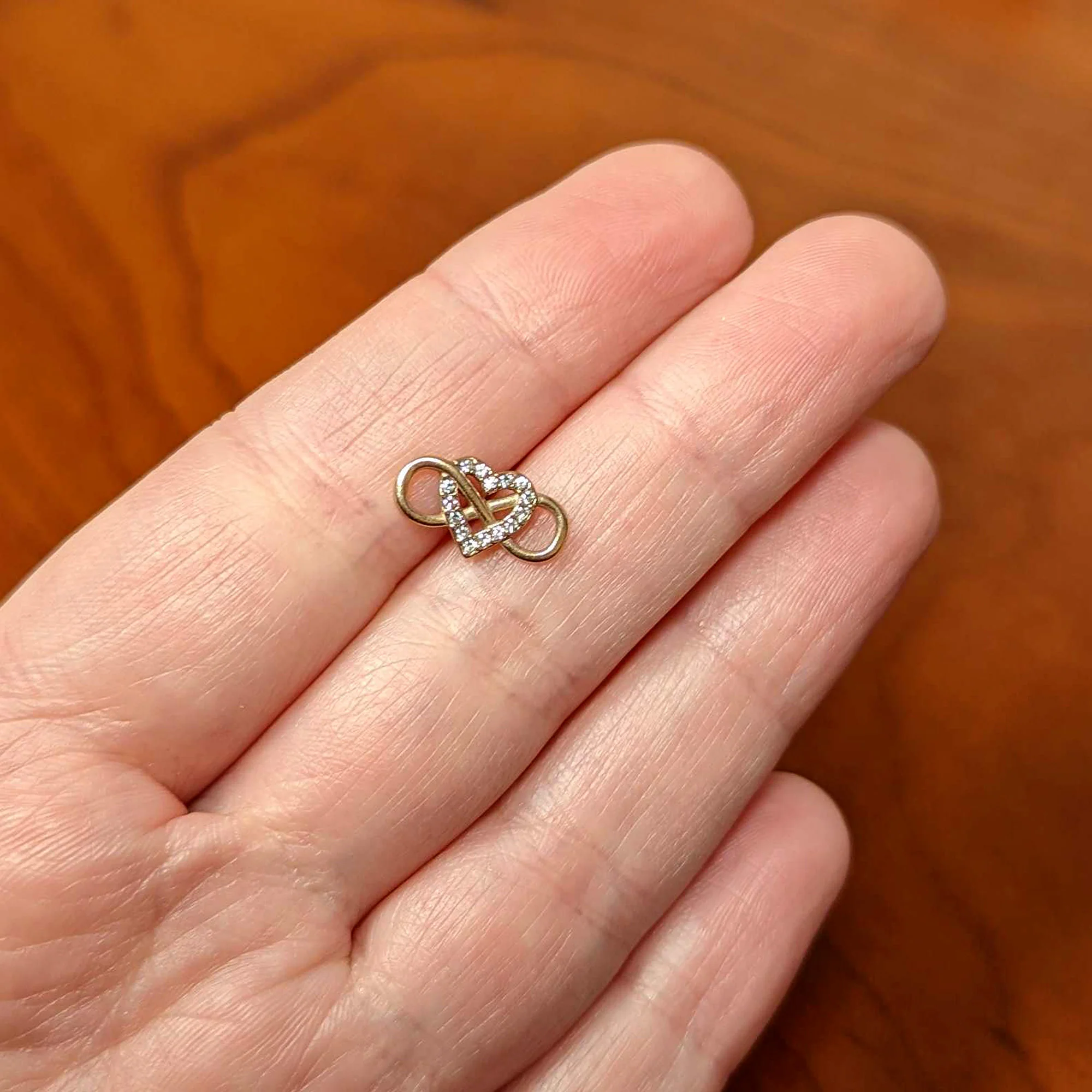 Clear CZ Gem Rose Gold Tone Infinity Heart Barbell Tongue Ring - Image 5