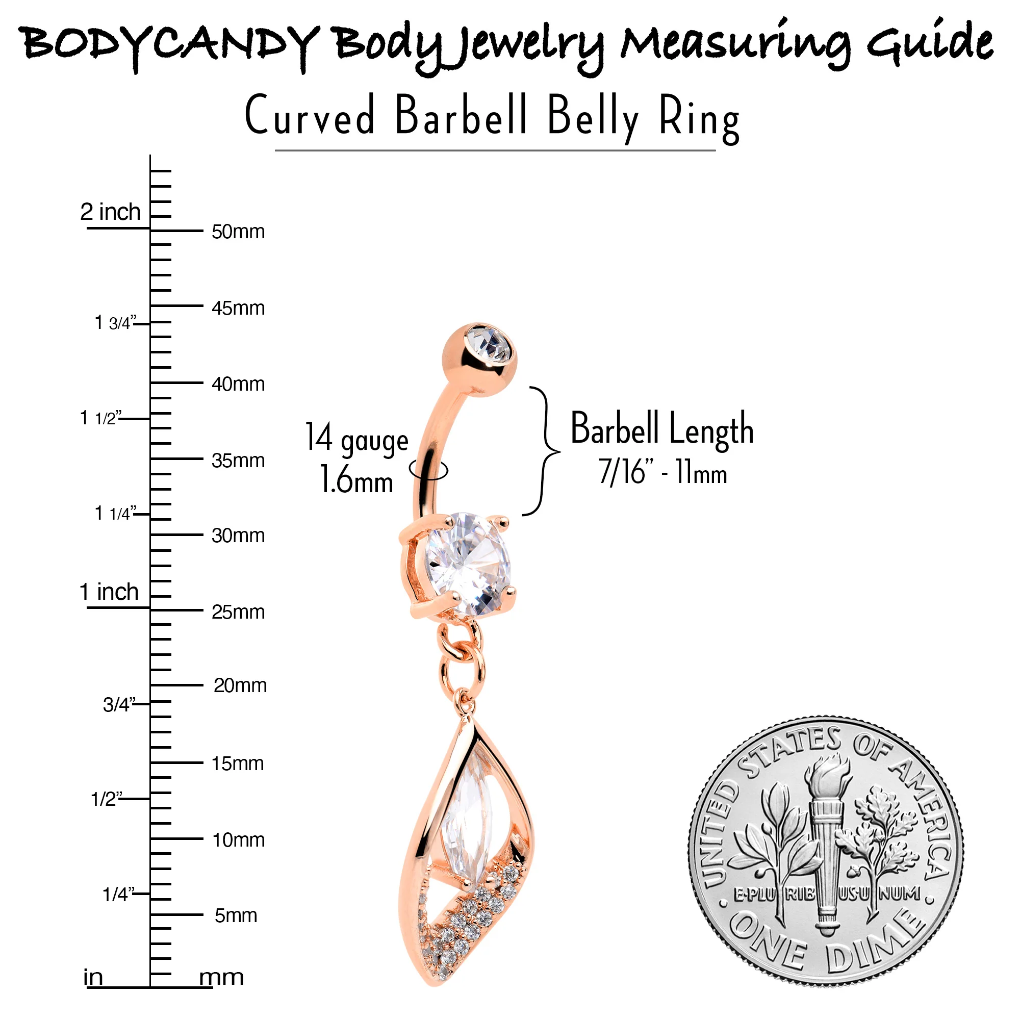 Clear CZ Gem Rose Gold Tone Lush Leaf Dangle Belly Ring - Image 5