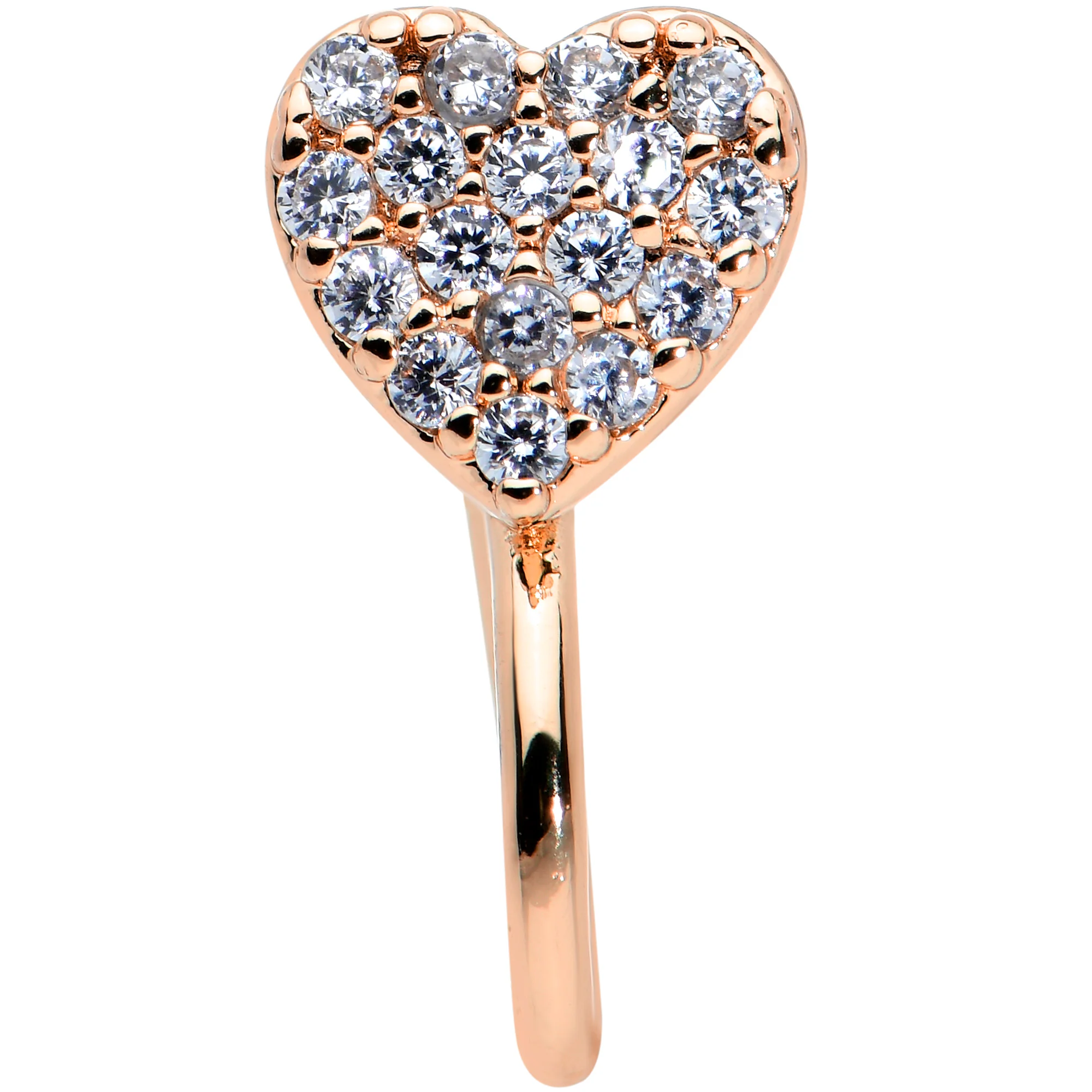 Clear CZ Gem Rose Gold Tone Paved Heart Clip On Fake Nose Ring - Image 2