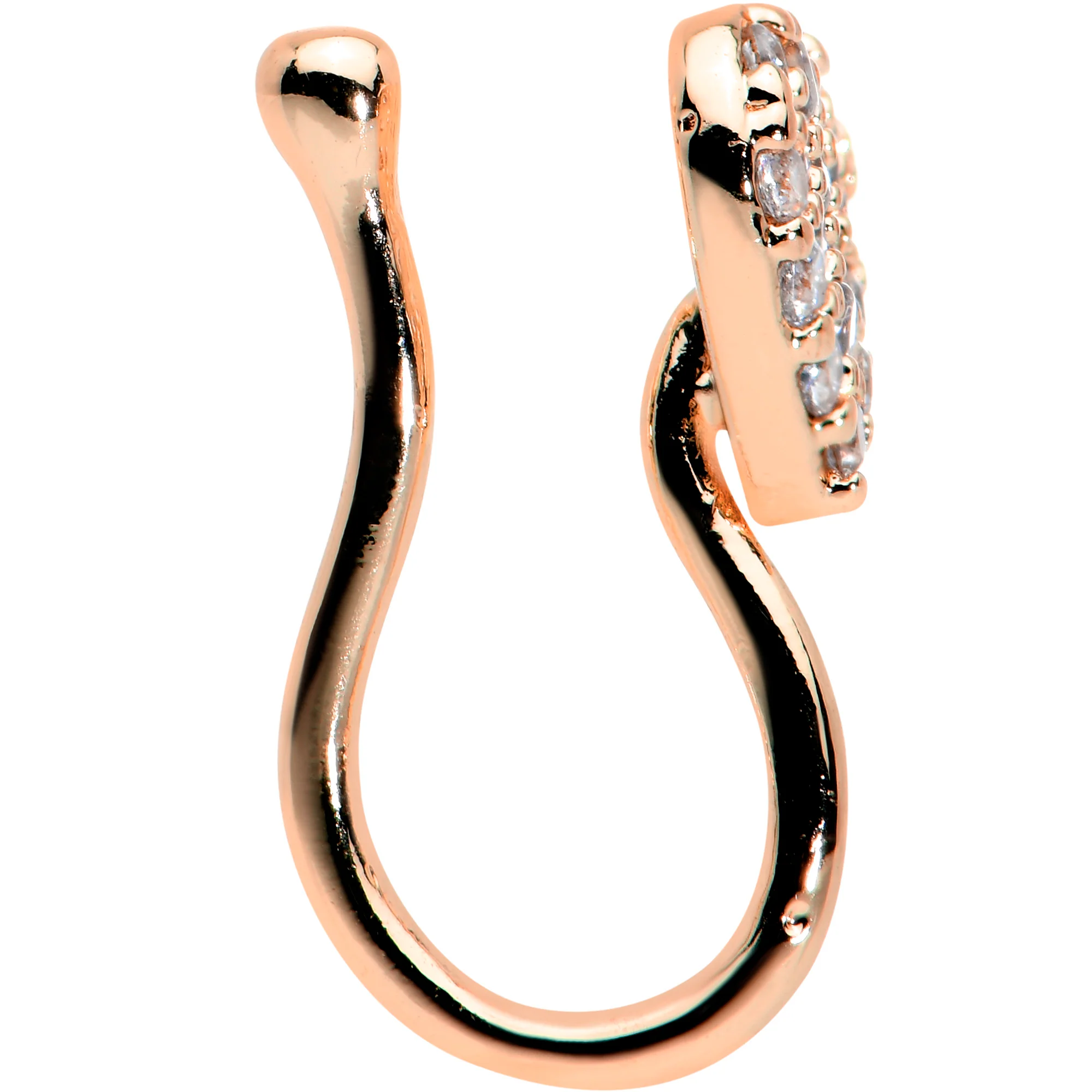 Clear CZ Gem Rose Gold Tone Paved Heart Clip On Fake Nose Ring - Image 3