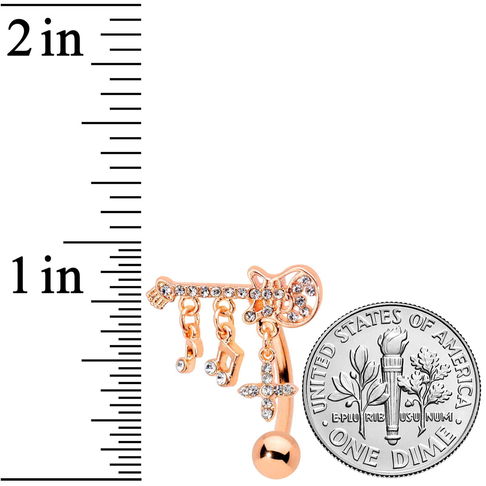 Clear CZ Gem Rose Gold Tone Rock Star Music Guitar Belly Ring - Image 2