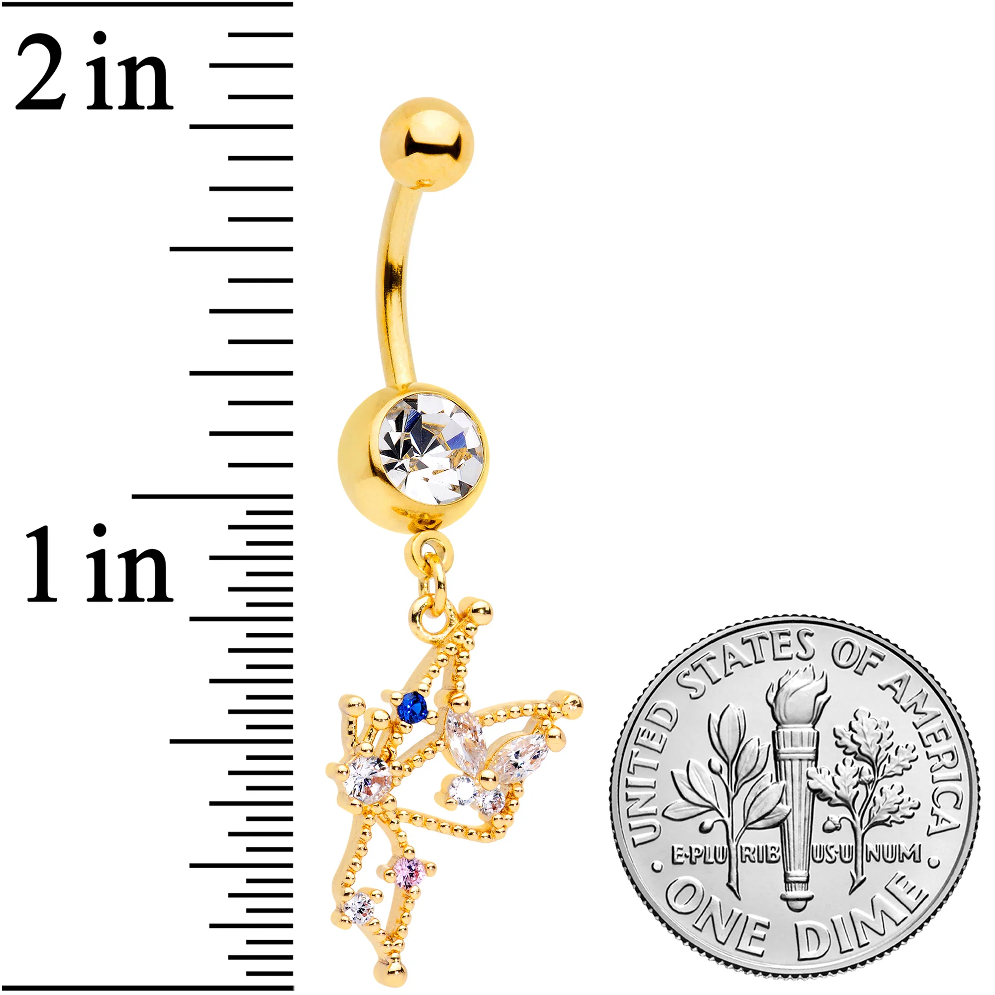 Clear CZ Gem Rose Gold Tone Star Angel Christmas Dangle Belly Ring - Image 2