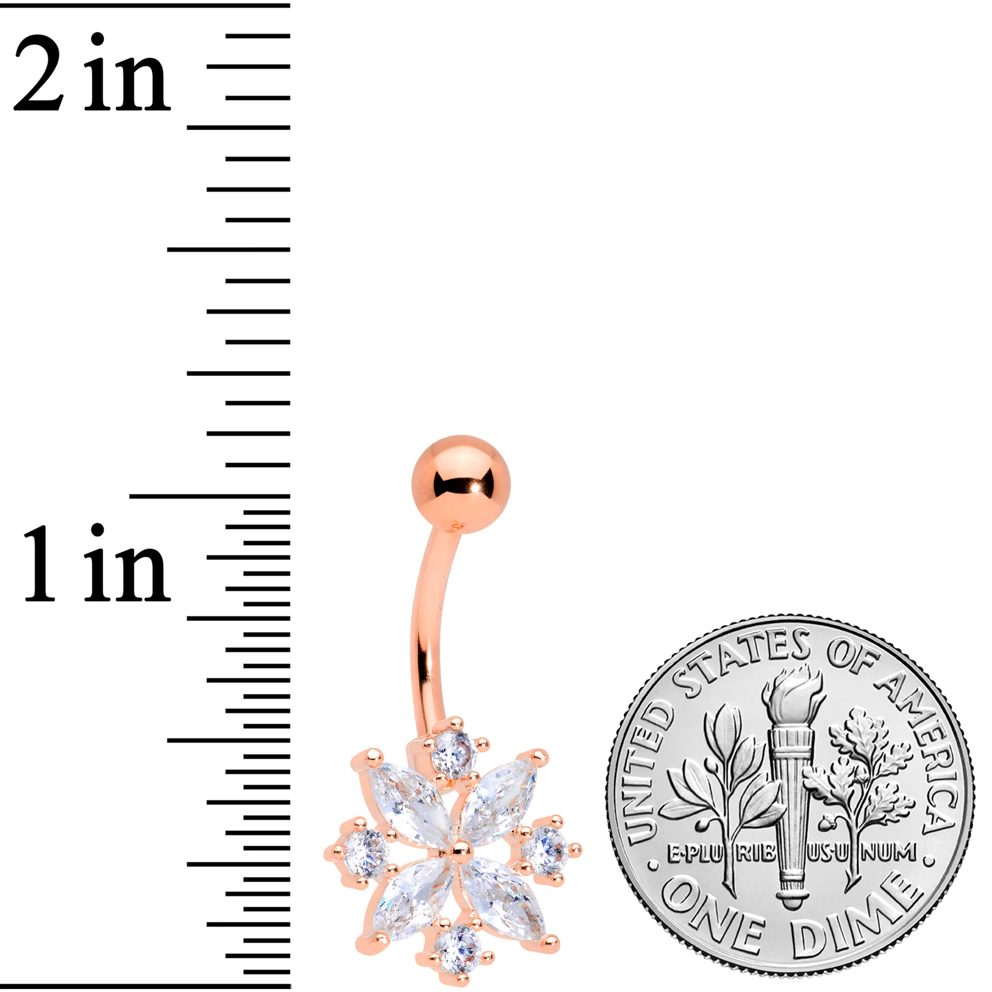 Clear CZ Gem Rose Gold Tone Star Burst Belly Ring - Image 2