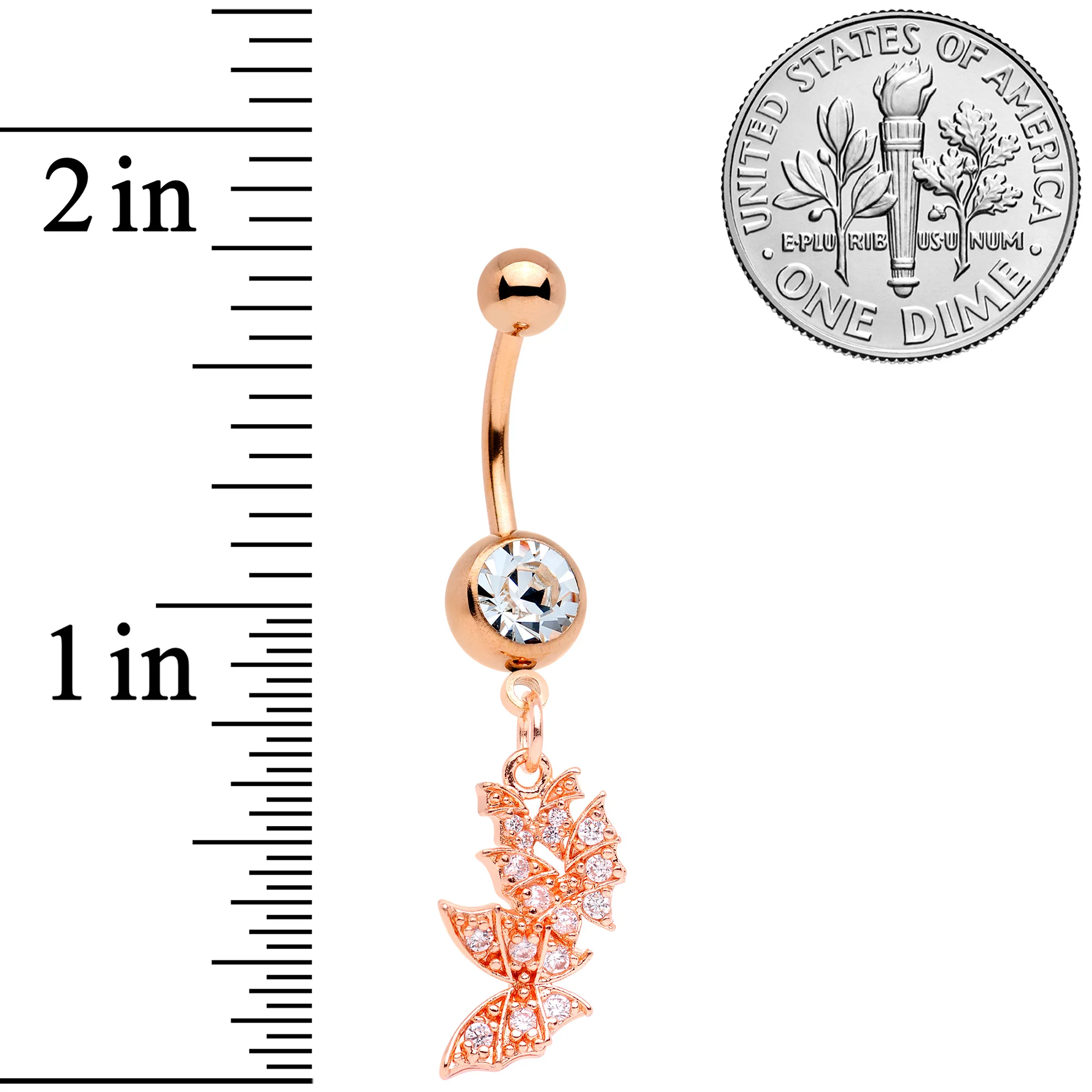 Clear CZ Gem Rose Gold Tone Trio Butterfly Dangle Belly Ring - Image 7