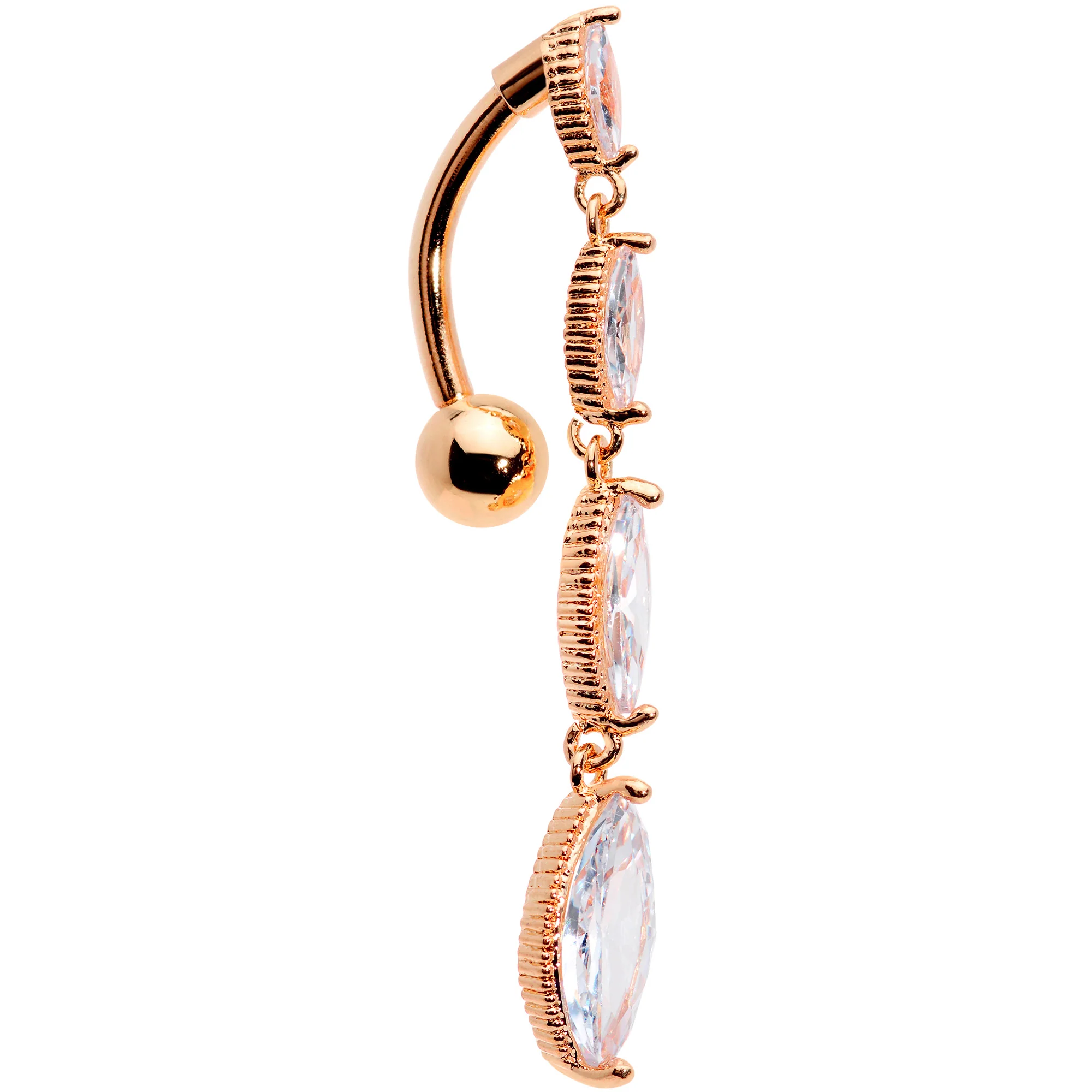 Clear CZ Gem Rose Gold Tone Waterfall Dangle Top Mount Belly Ring - Image 3