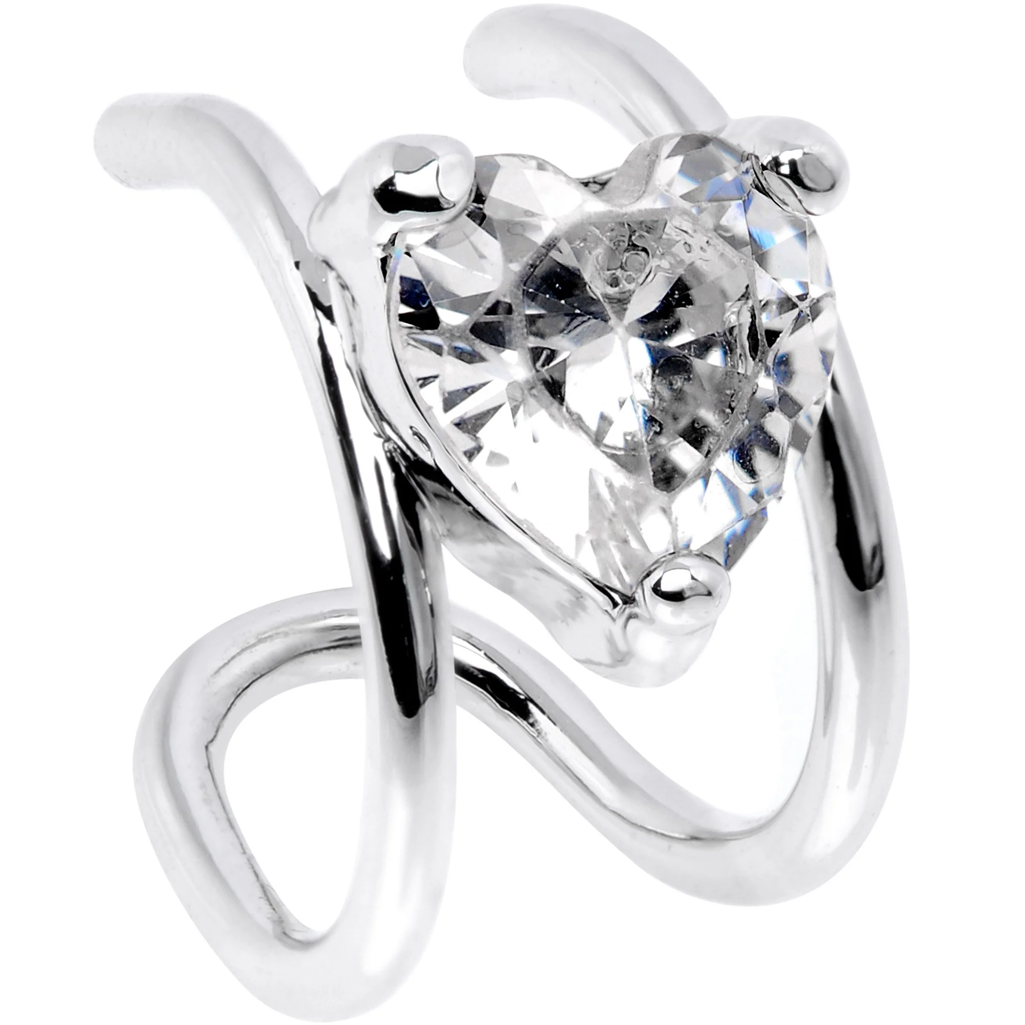 Clear CZ Gem Royal Heart Bling Non Pierced Ear Cuff - Image 2