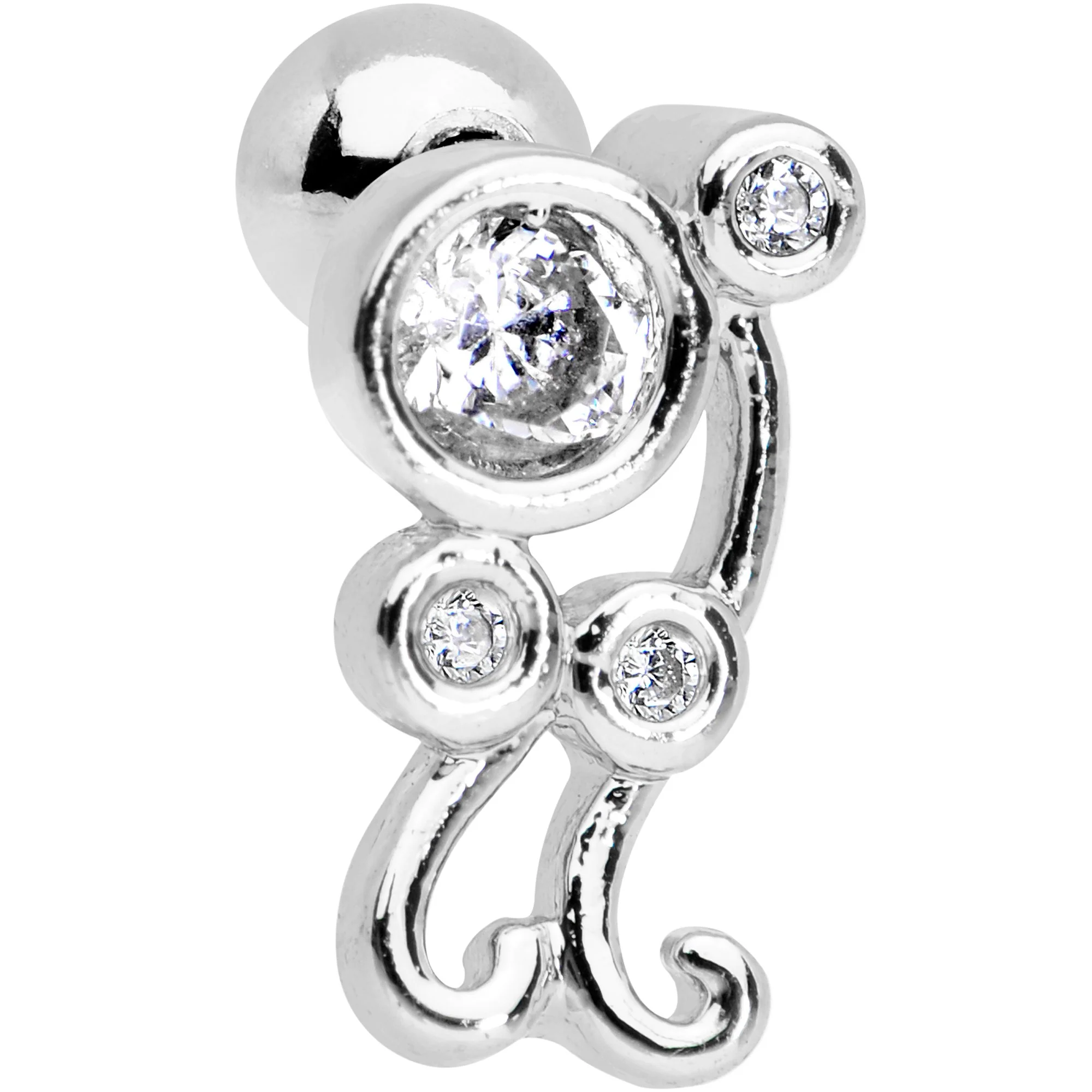 Clear CZ Gem Sassy Swirl Cartilage Tragus Earring - Image 2