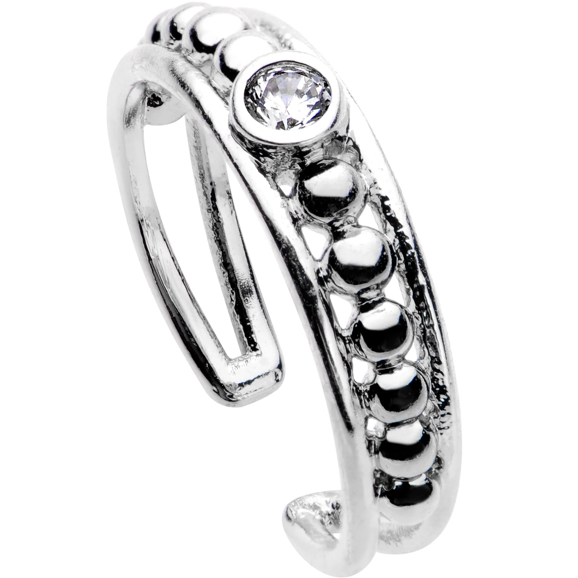 Clear CZ Gem Silver Plated Cocktail Party Toe Ring - Image 2