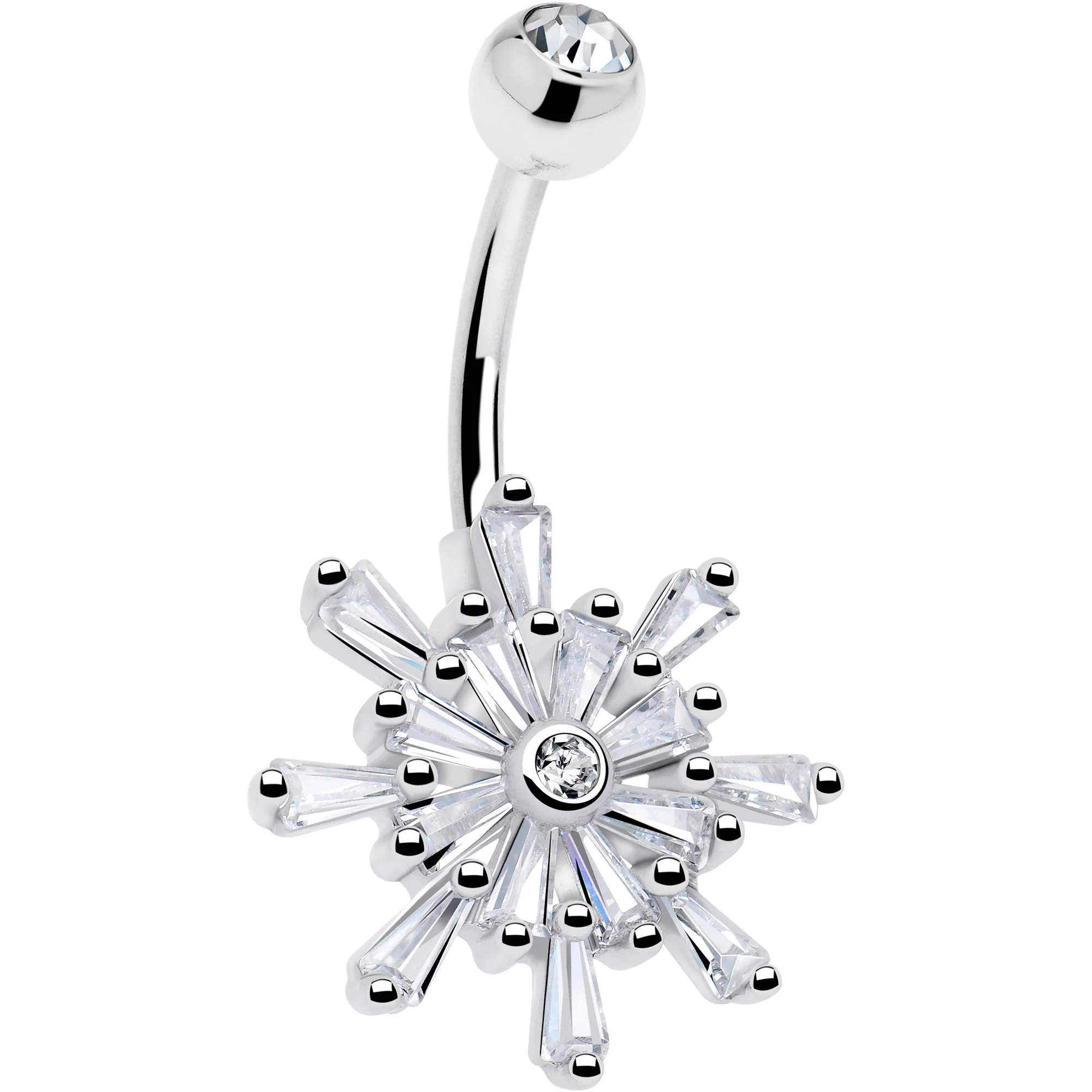 Clear CZ Gem Sparkling Snowflake Belly Ring