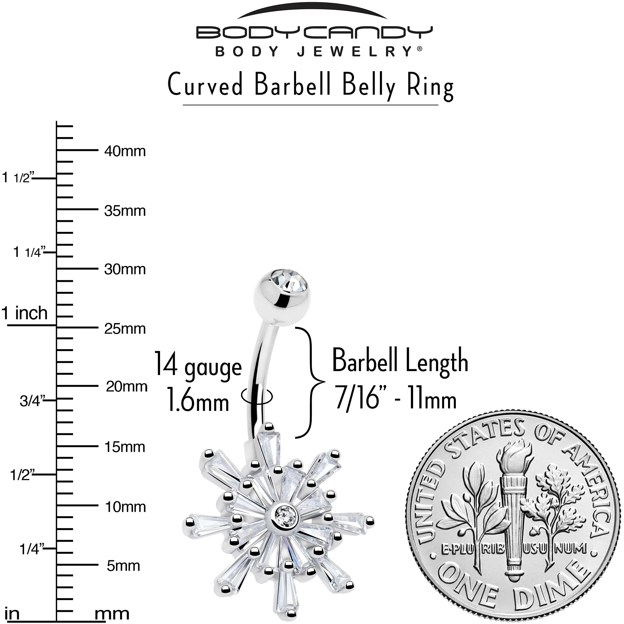 Clear CZ Gem Sparkling Snowflake Belly Ring - Image 3