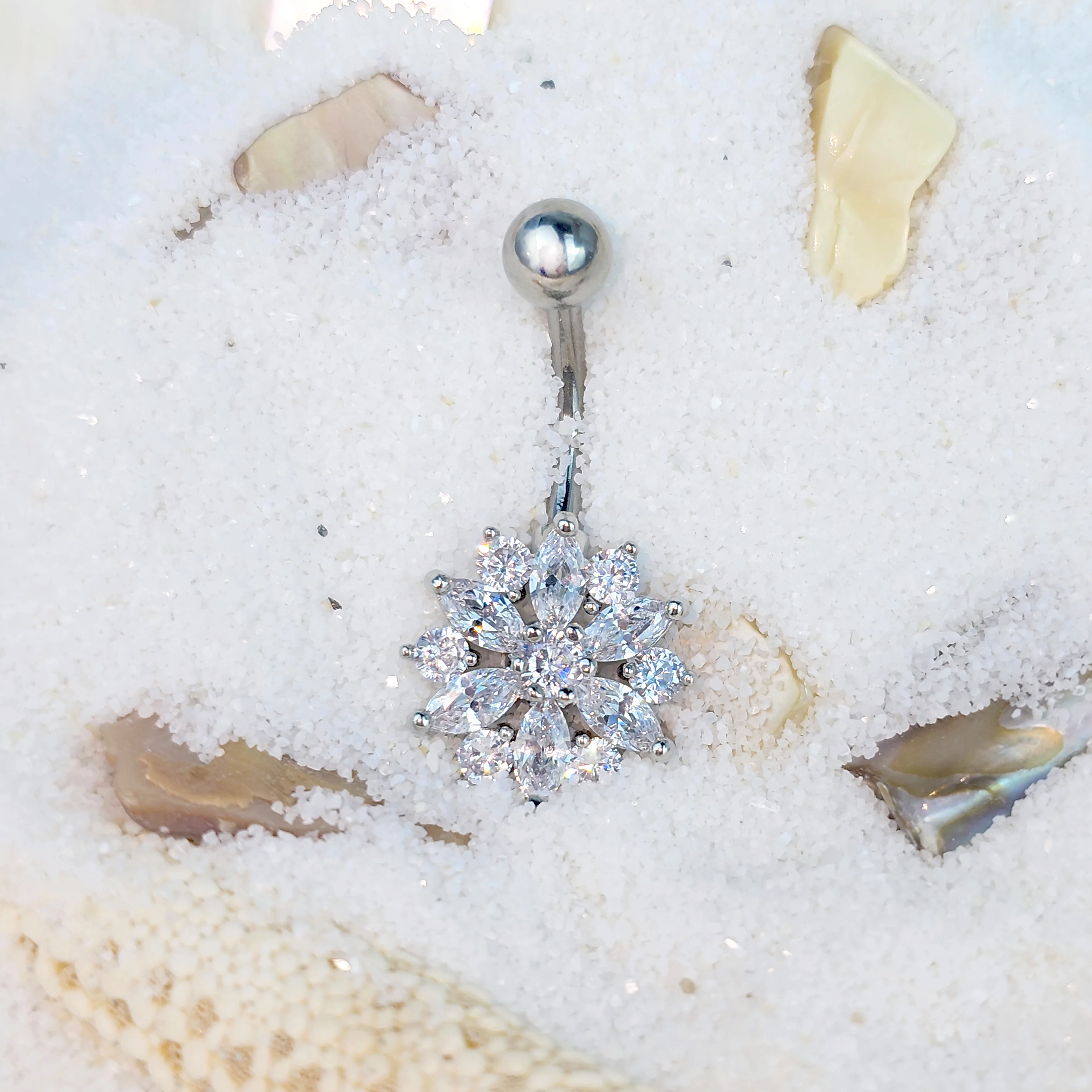 Clear CZ Gem Star Burst Belly Ring - Image 3