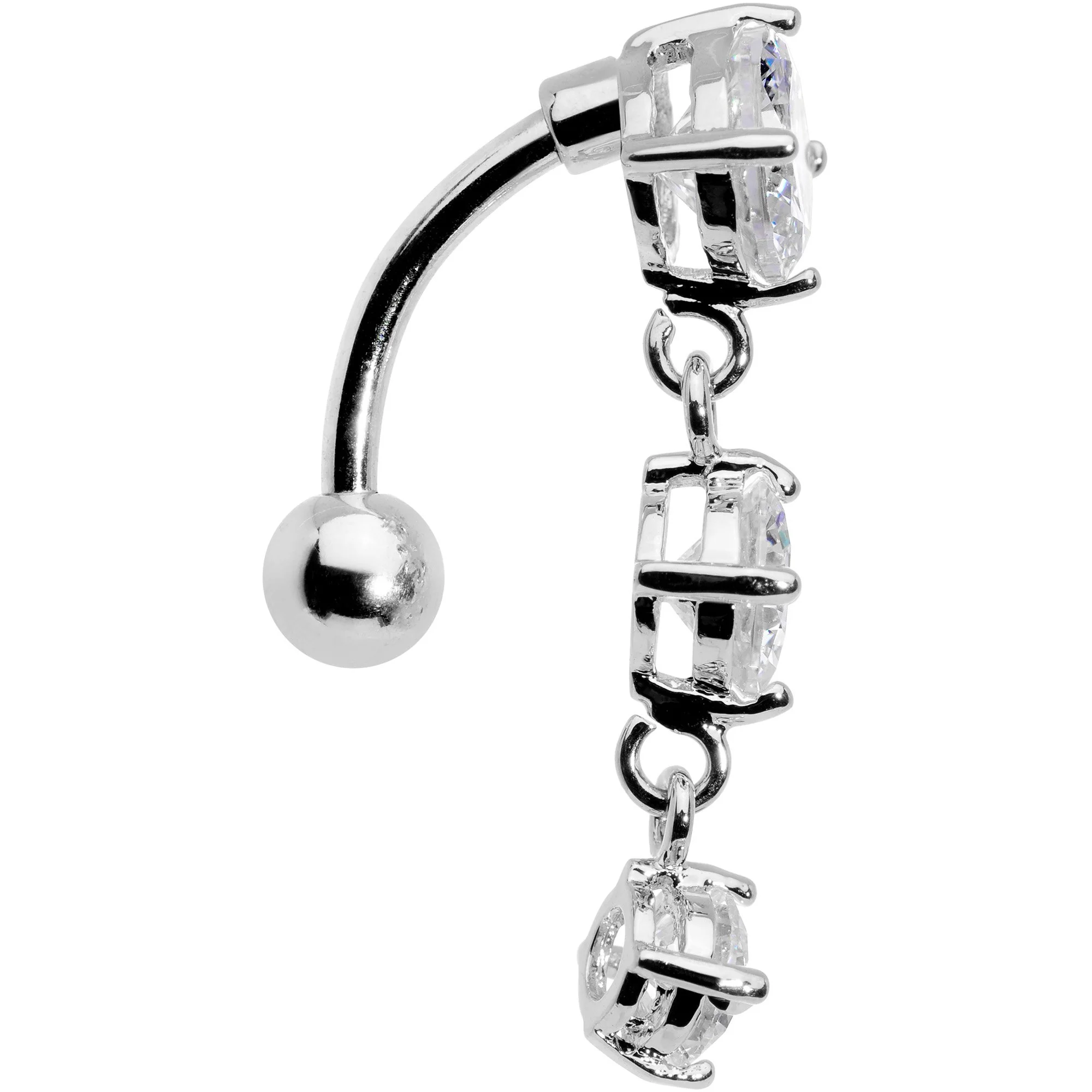 Clear CZ Gem Trio Tier Top Mount Dangle Belly Ring - Image 2