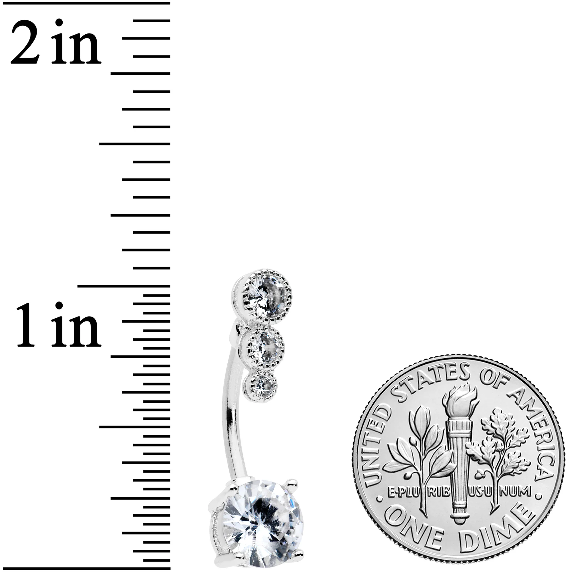 Clear CZ Gem Triple Drop Round Belly Ring - Image 2