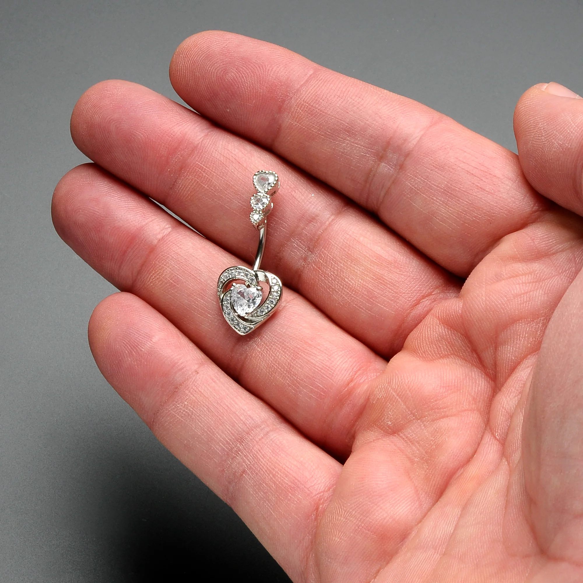 Clear CZ Gem Triple Drop Swirl Heart Valentine Double Mount Belly Ring - Image 5