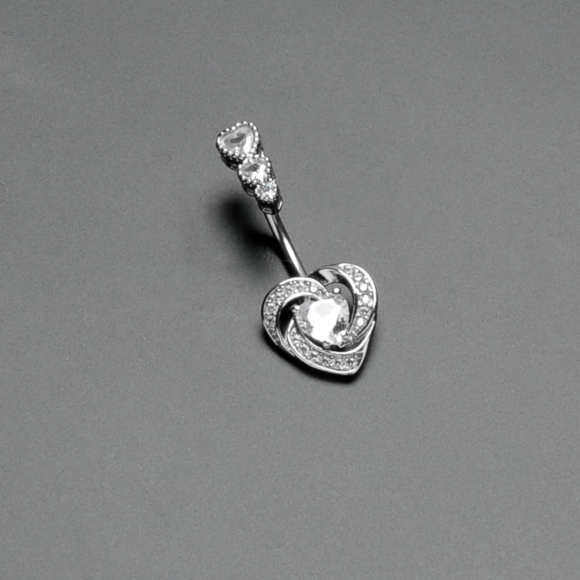 Clear CZ Gem Triple Drop Swirl Heart Valentine Double Mount Belly Ring - Image 7
