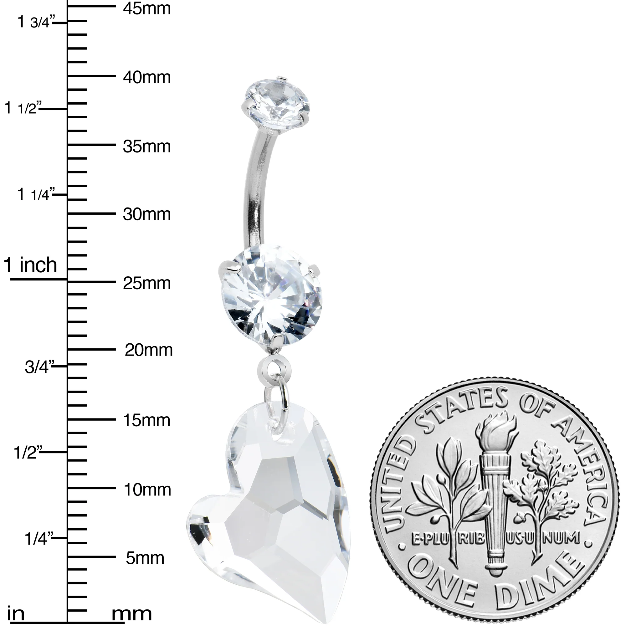 Clear CZ Gem Triple Glam Heart Valentines Dangle Belly Ring - Image 2