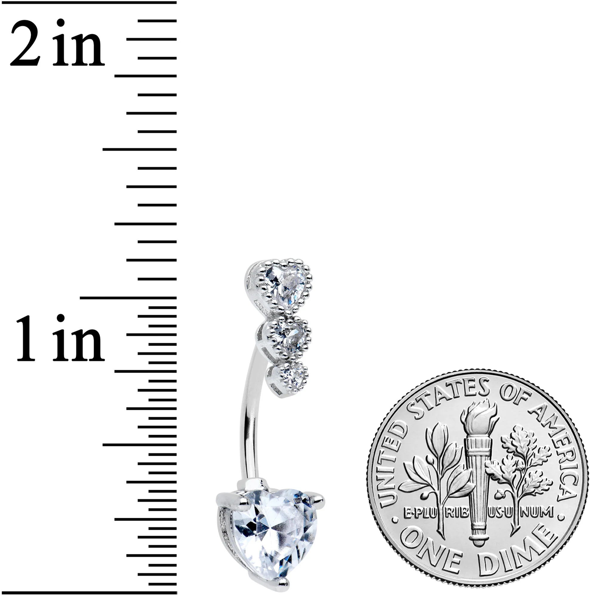 Clear CZ Gem Triple Heart Drop Heart Valentines Day Belly Ring - Image 2