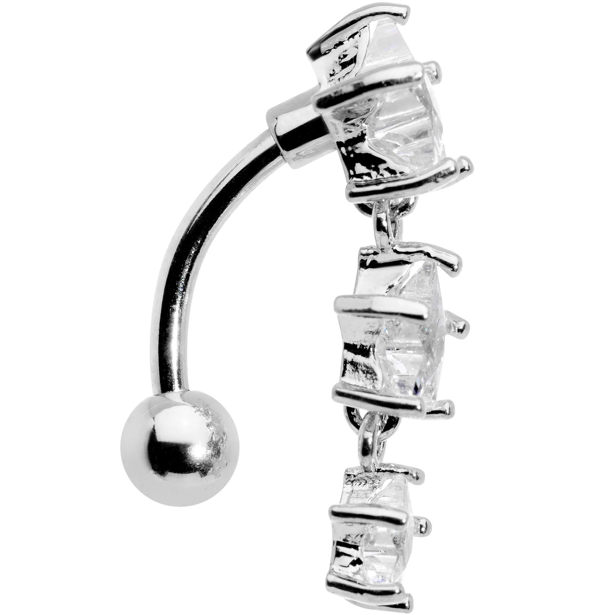 Clear CZ Gem Triple Star Top Mount Dangle Belly Ring - Image 2