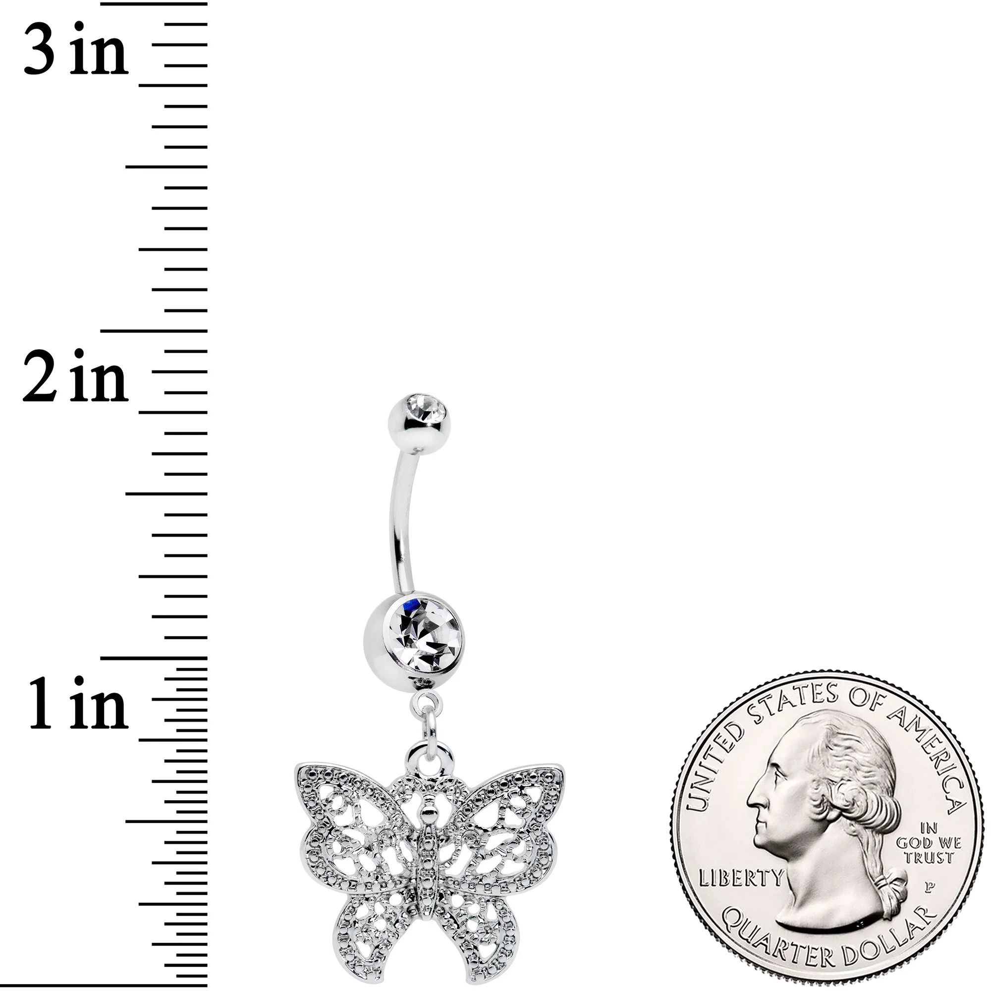 Clear CZ Gem Ultra Luxe Butterfly Dangle Belly Ring - Image 2