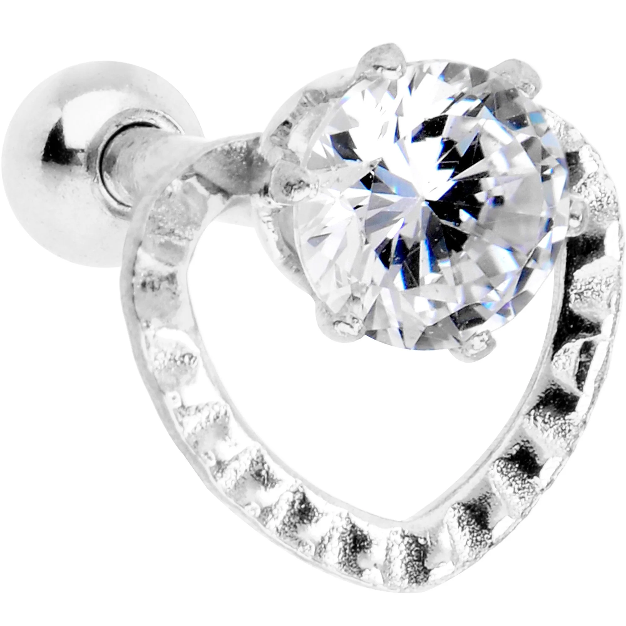 Clear CZ Gem Valentine Heart Cartilage Tragus Piercing - Image 2