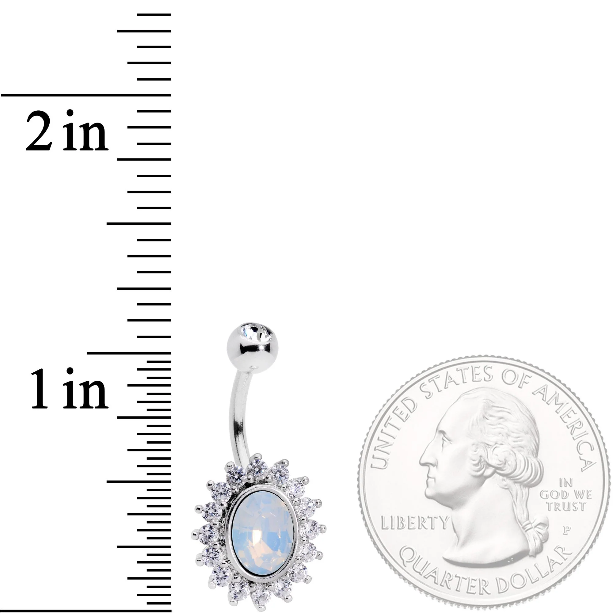 Clear CZ Gem White Faux Opal Framed Belly Ring - Image 3