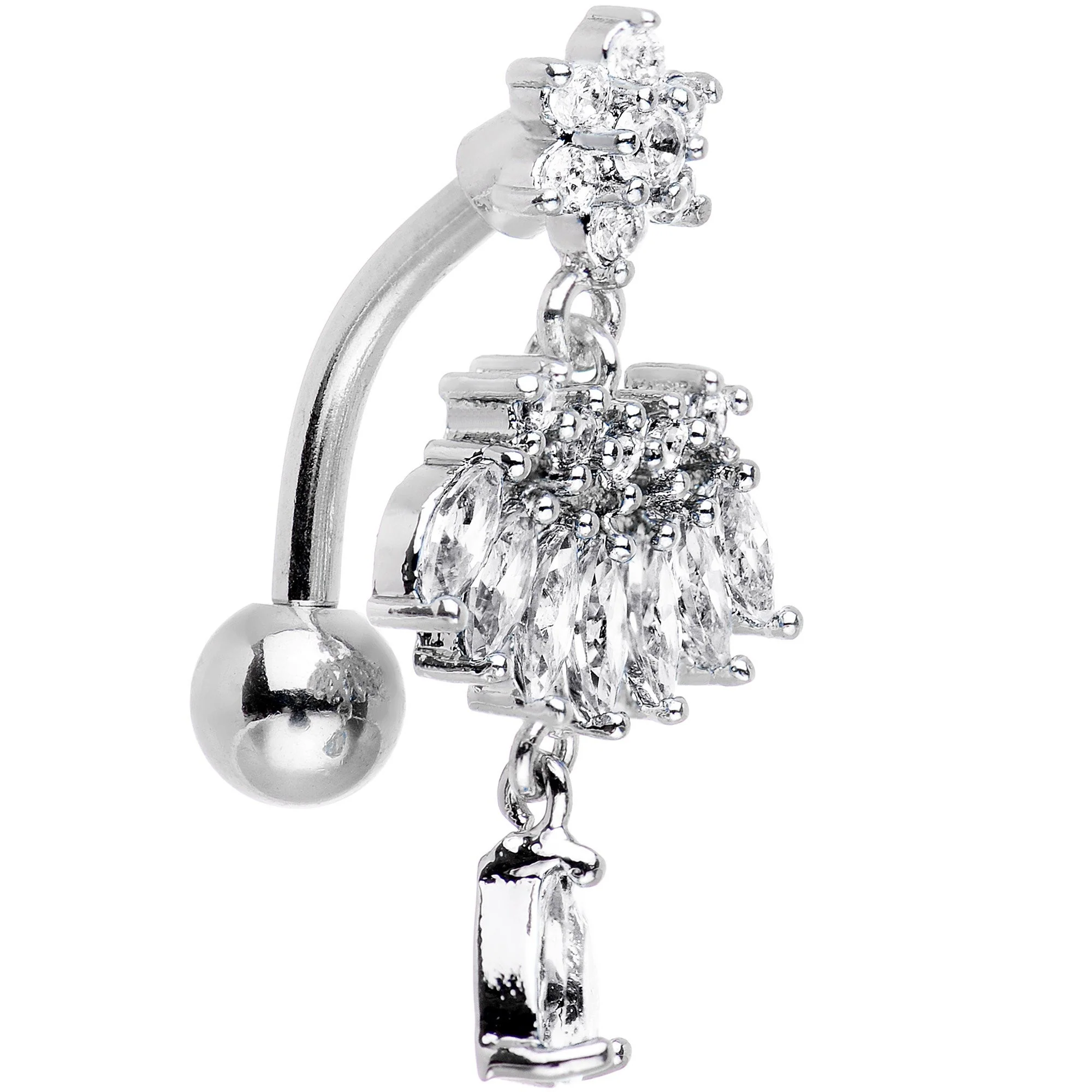 Clear CZ Pendant Top Mount Dangle Belly Ring - Image 2