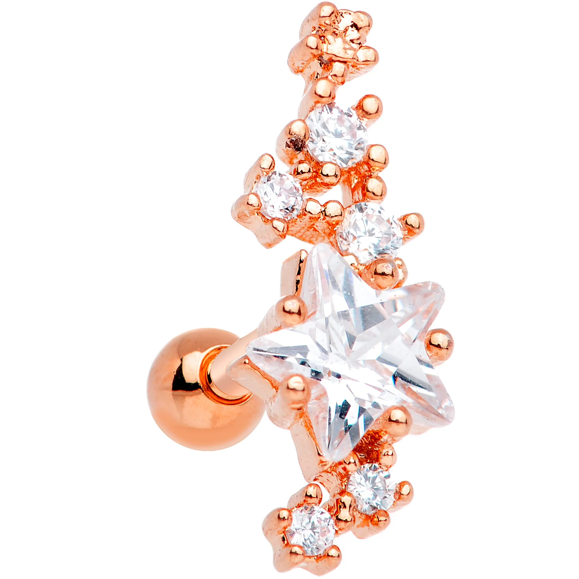 Clear CZ Rose Gold Tone Plated Shooting Star Cartilage Tragus Earring - Image 2