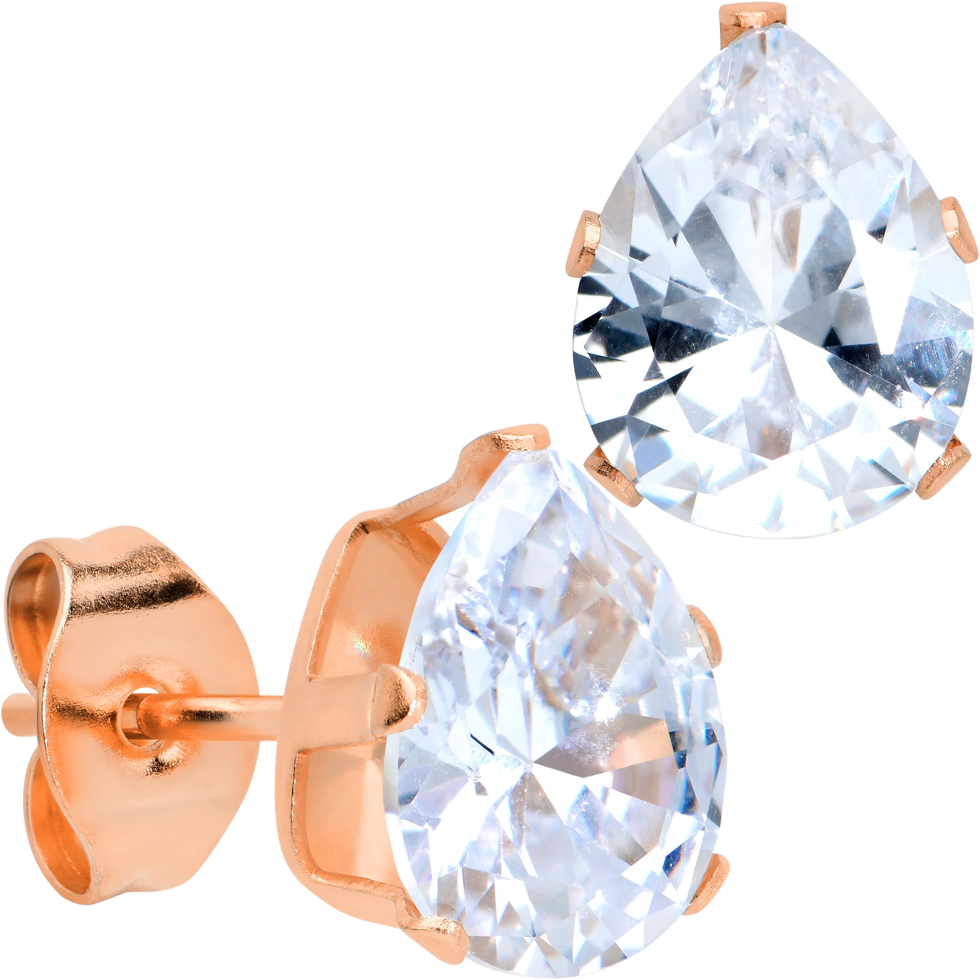 CZ Teardrop Clear Rose Gold Tone Stainless Steel Stud Earrings 3mm to 7mm - Image 10