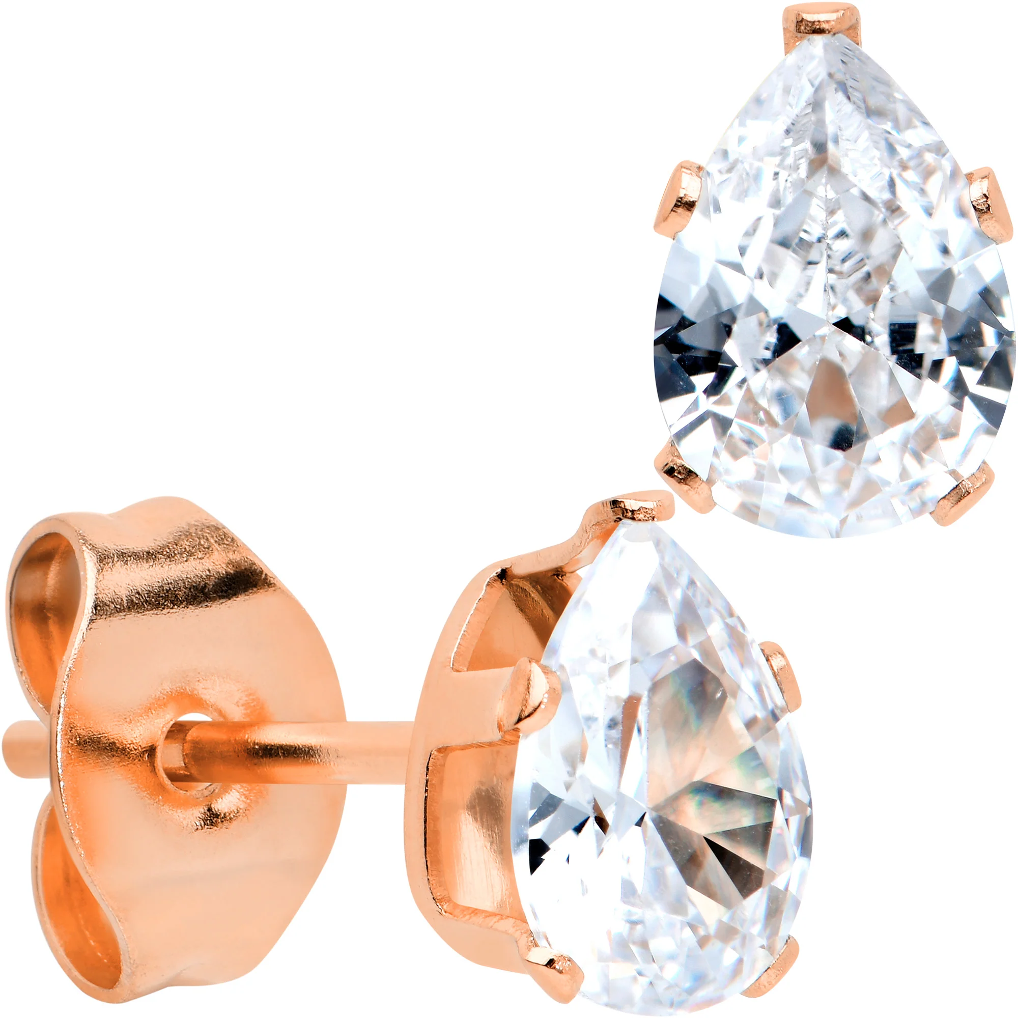 CZ Teardrop Clear Rose Gold Tone Stainless Steel Stud Earrings 3mm to 7mm - Image 7