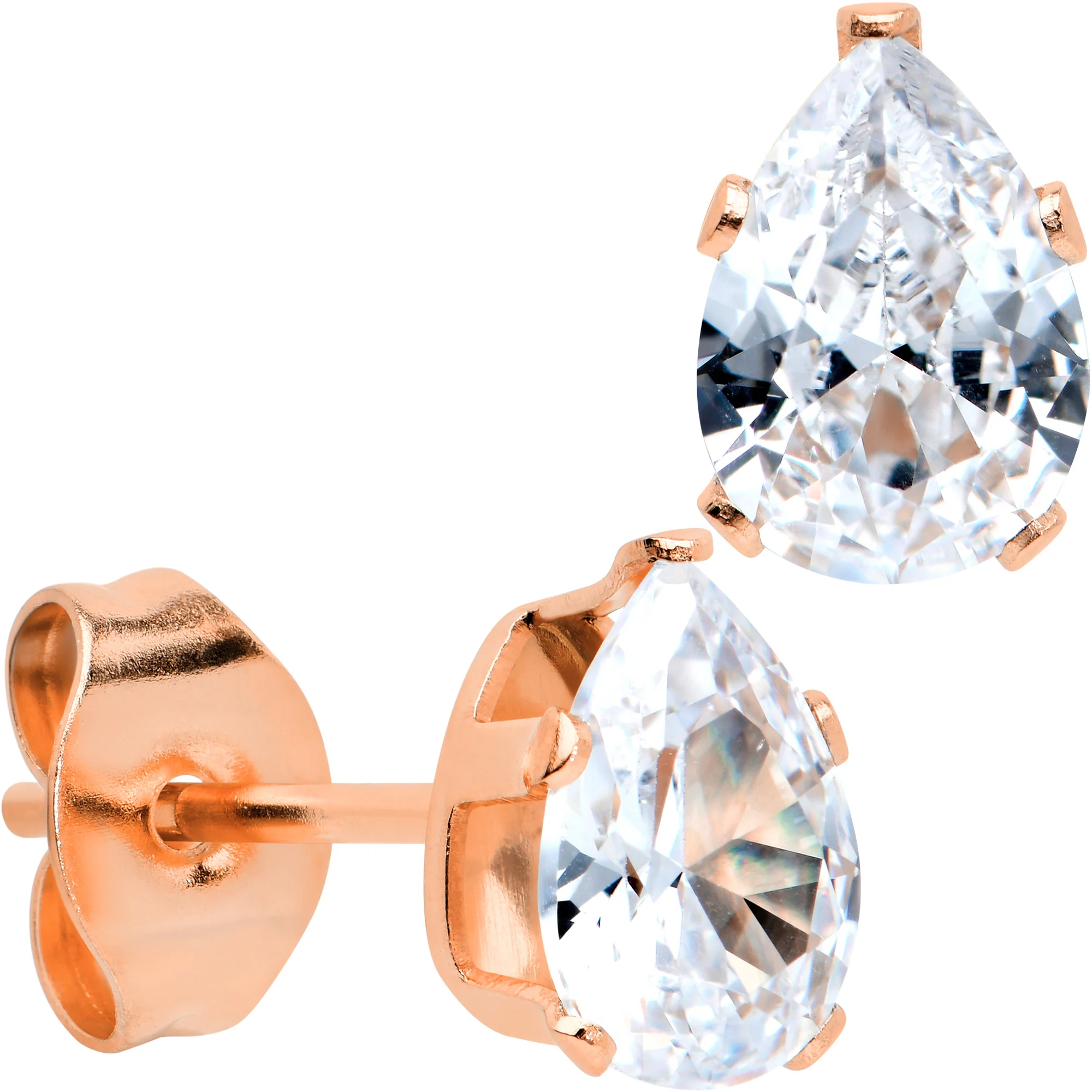 CZ Teardrop Clear Rose Gold Tone Stainless Steel Stud Earrings 3mm to 7mm - Image 8