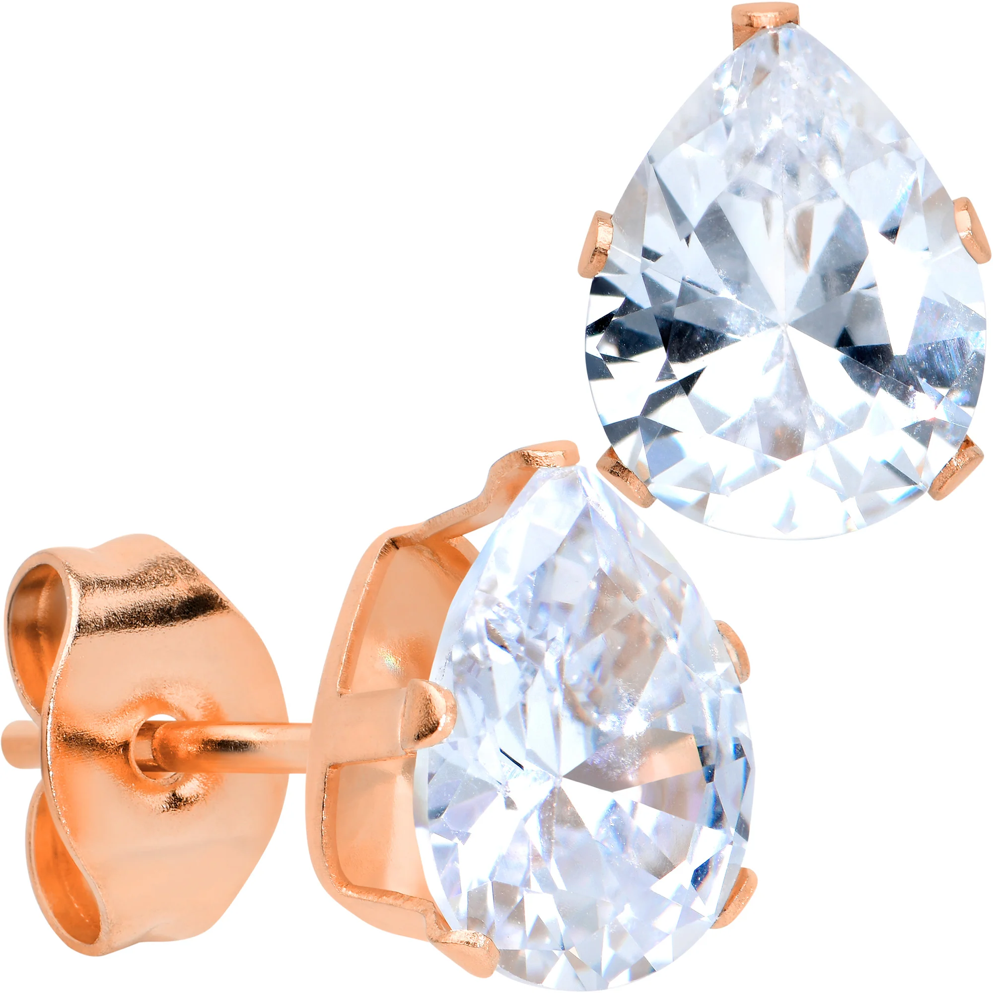 CZ Teardrop Clear Rose Gold Tone Stainless Steel Stud Earrings 3mm to 7mm - Image 9