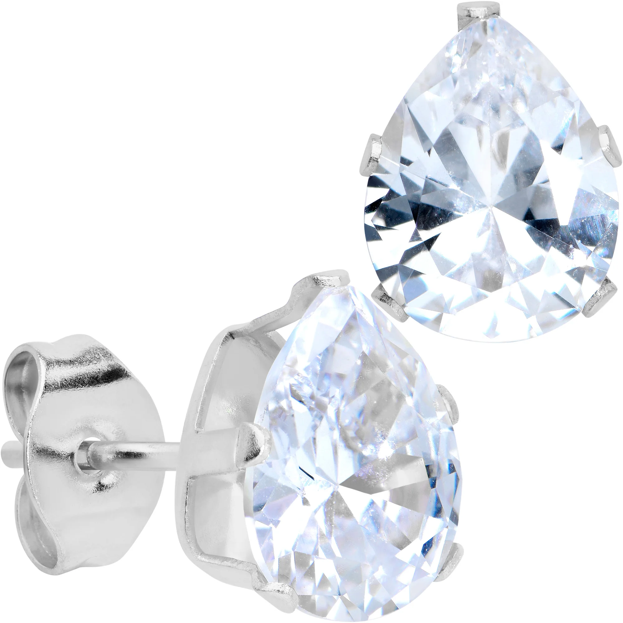 CZ Teardrop Clear Stainless Steel Stud Earrings 3mm to 7mm - Image 10