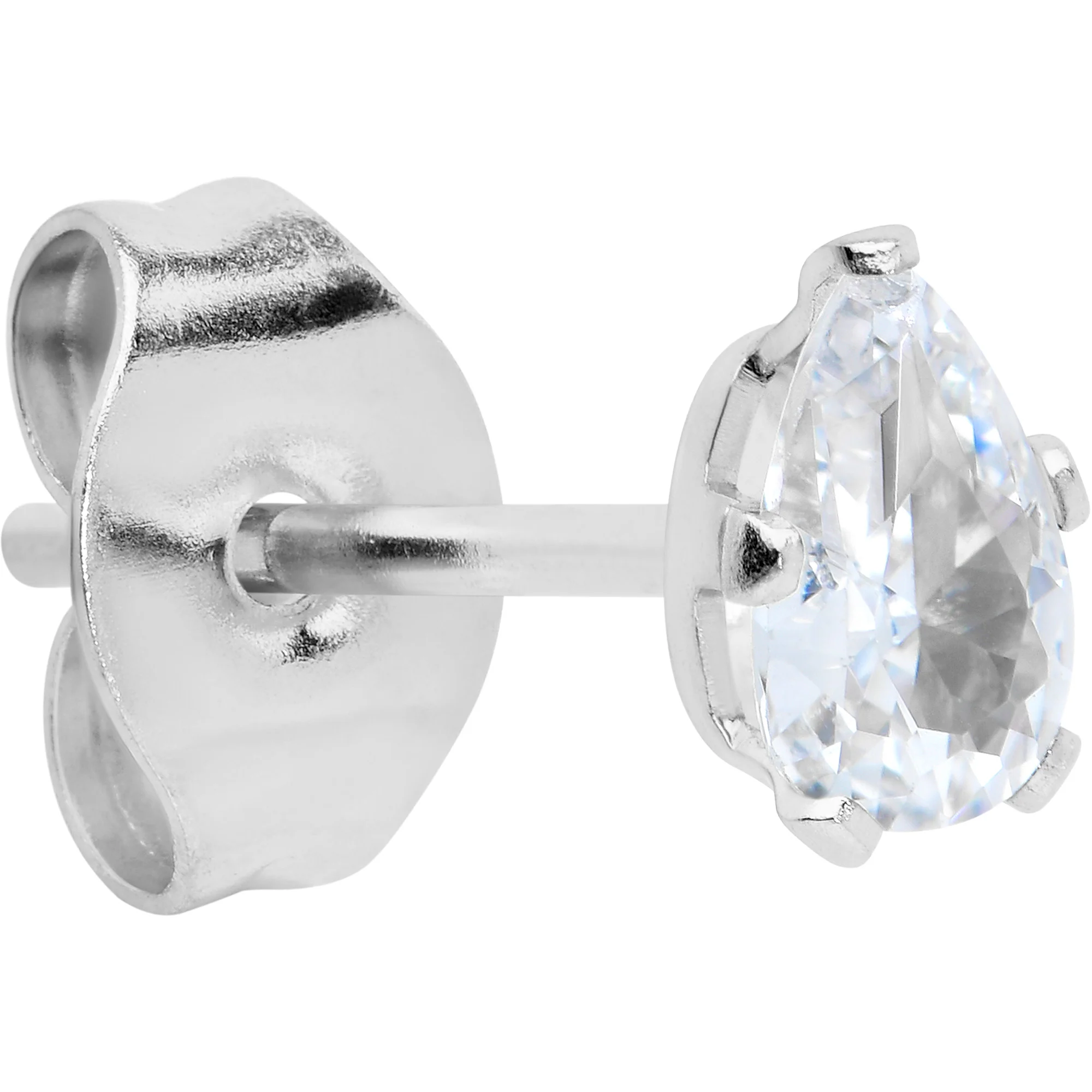 CZ Teardrop Clear Stainless Steel Stud Earrings 3mm to 7mm - Image 2