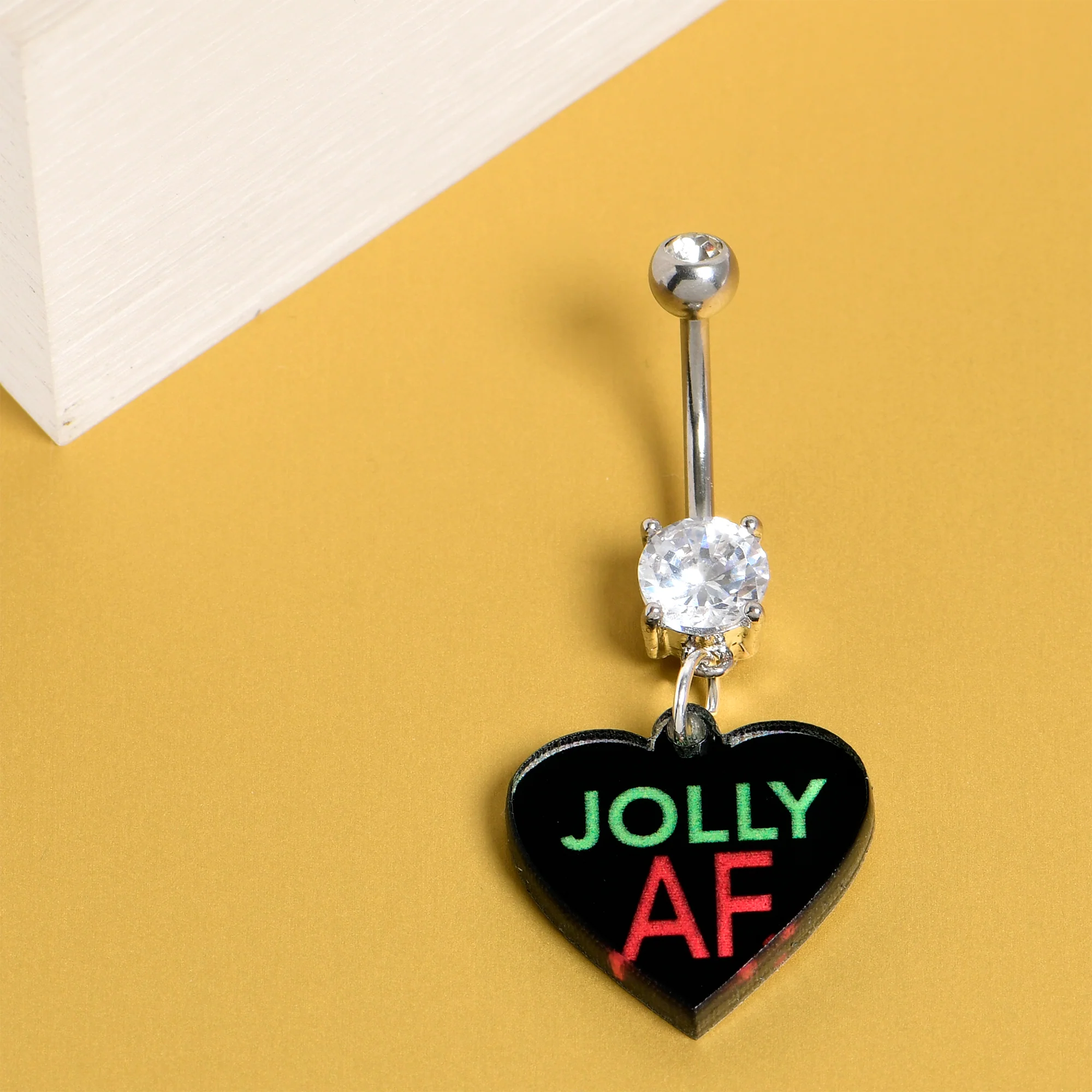 Clear Double Gem Jolly AF Heart Dangle Holiday Belly Ring by Onyx O - Image 4