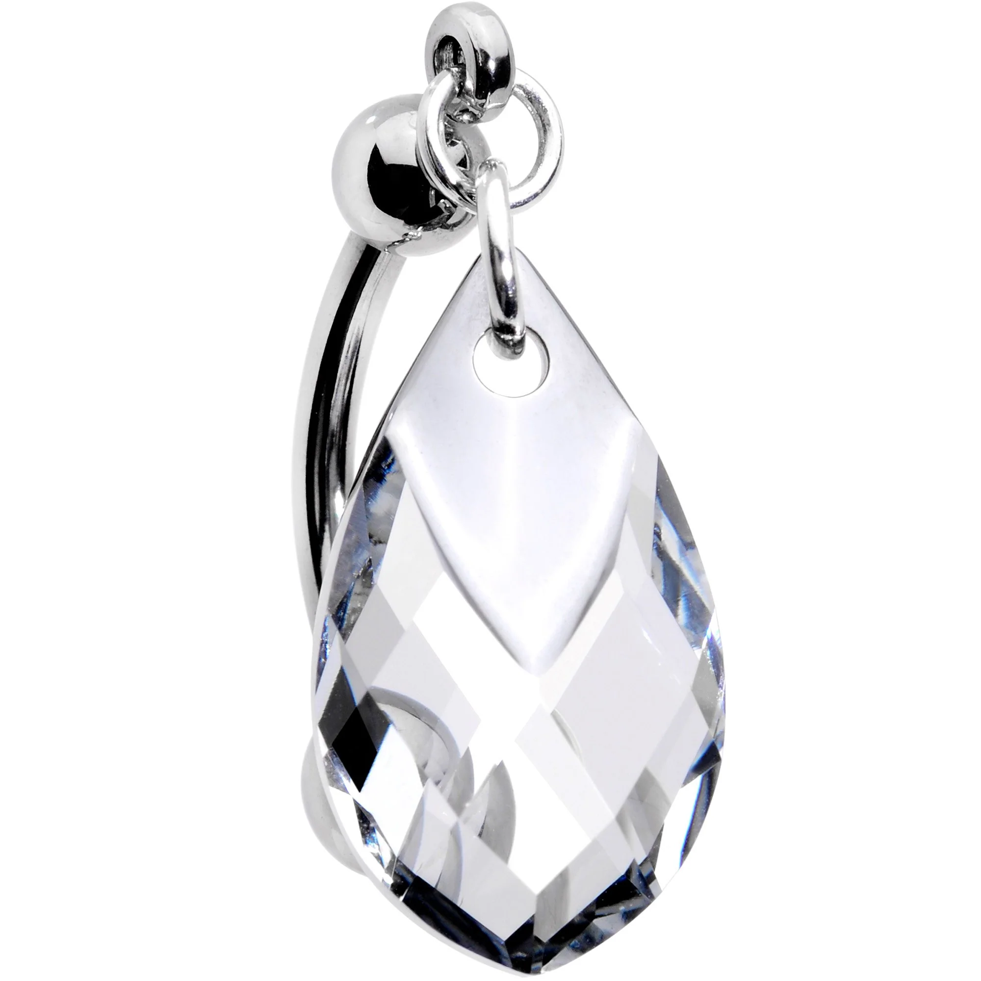 Clear Drop Reversible Belly Ring Created with Crystals