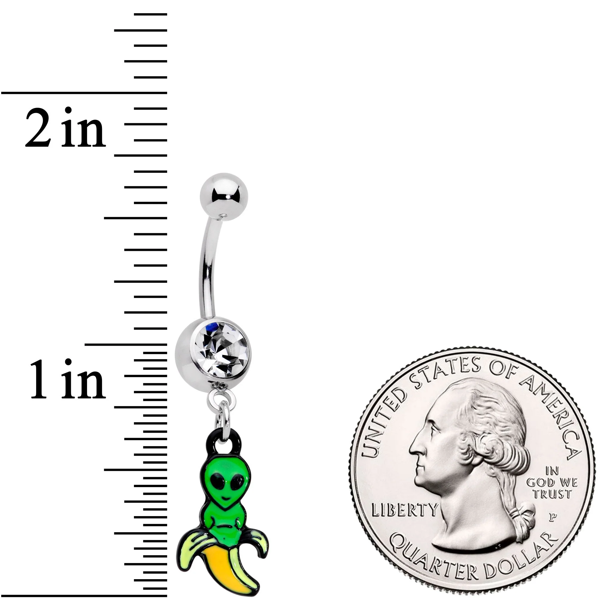 Clear Gem An Appealing Little Banana Alien Dangle Belly Ring - Image 2