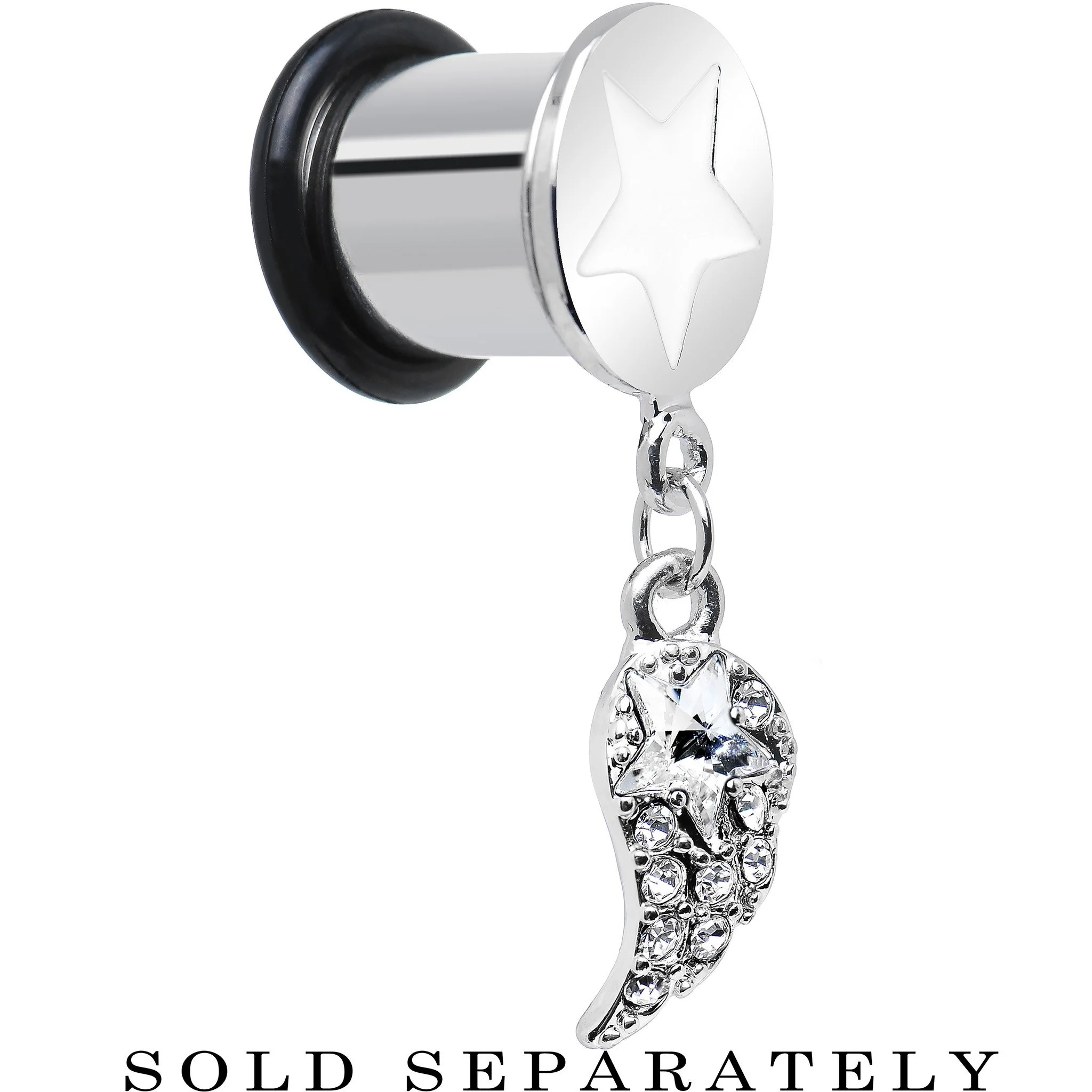 Clear Gem Angel Wing and White Star Single Flare Dangle Plug Sizes 5mm to 14mm - Image 2