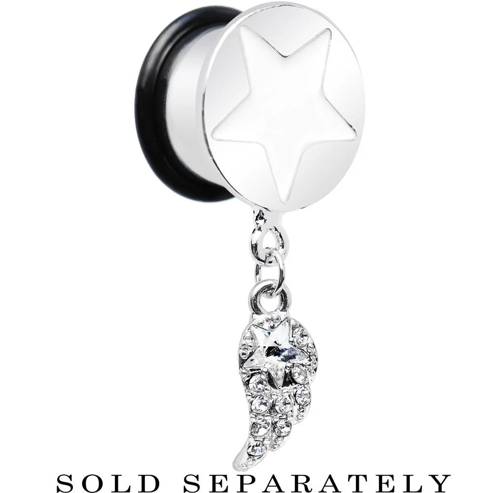 Clear Gem Angel Wing and White Star Single Flare Dangle Plug Sizes 5mm to 14mm - Image 8