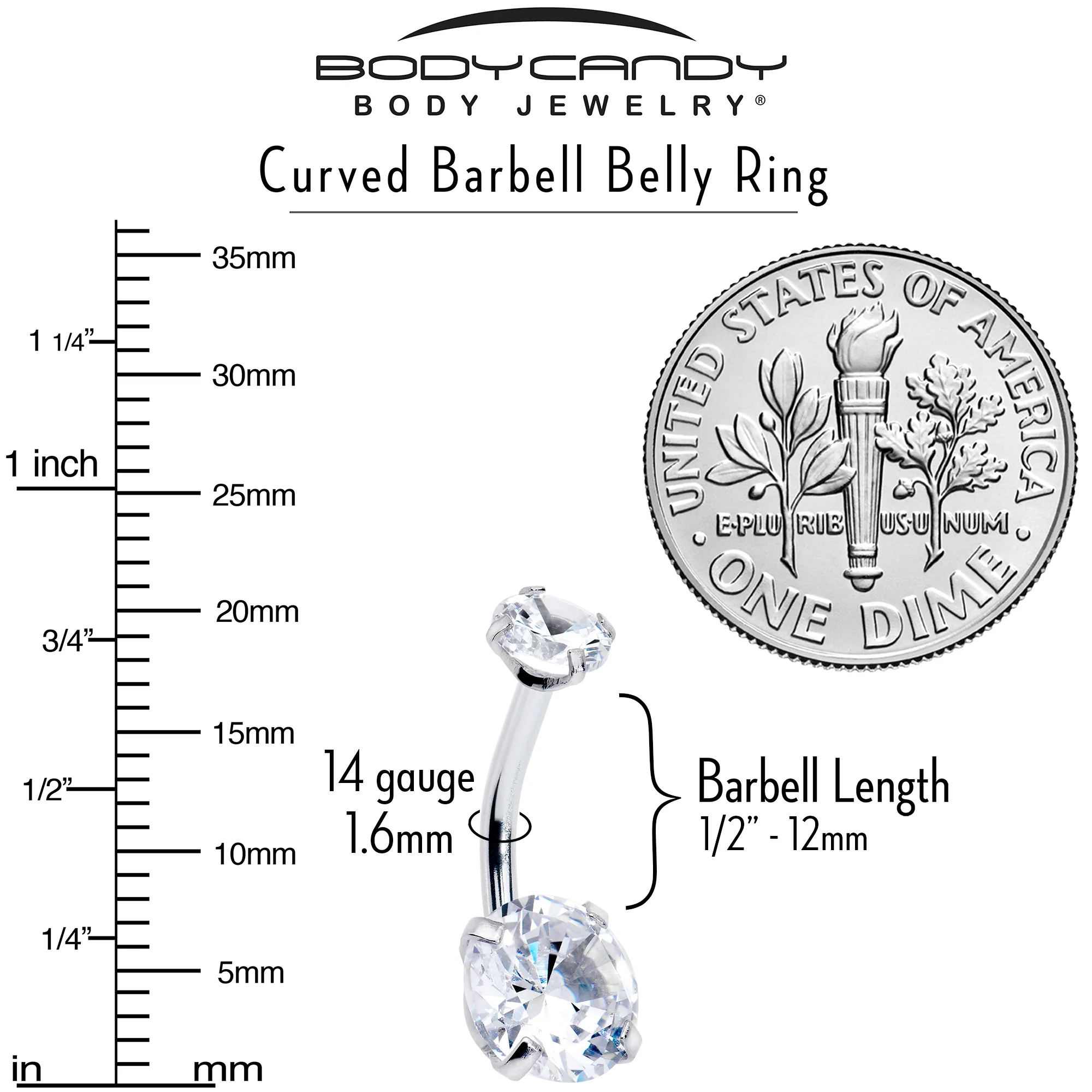 Clear Gem April Birthstone Double Mount Belly Ring - Image 3