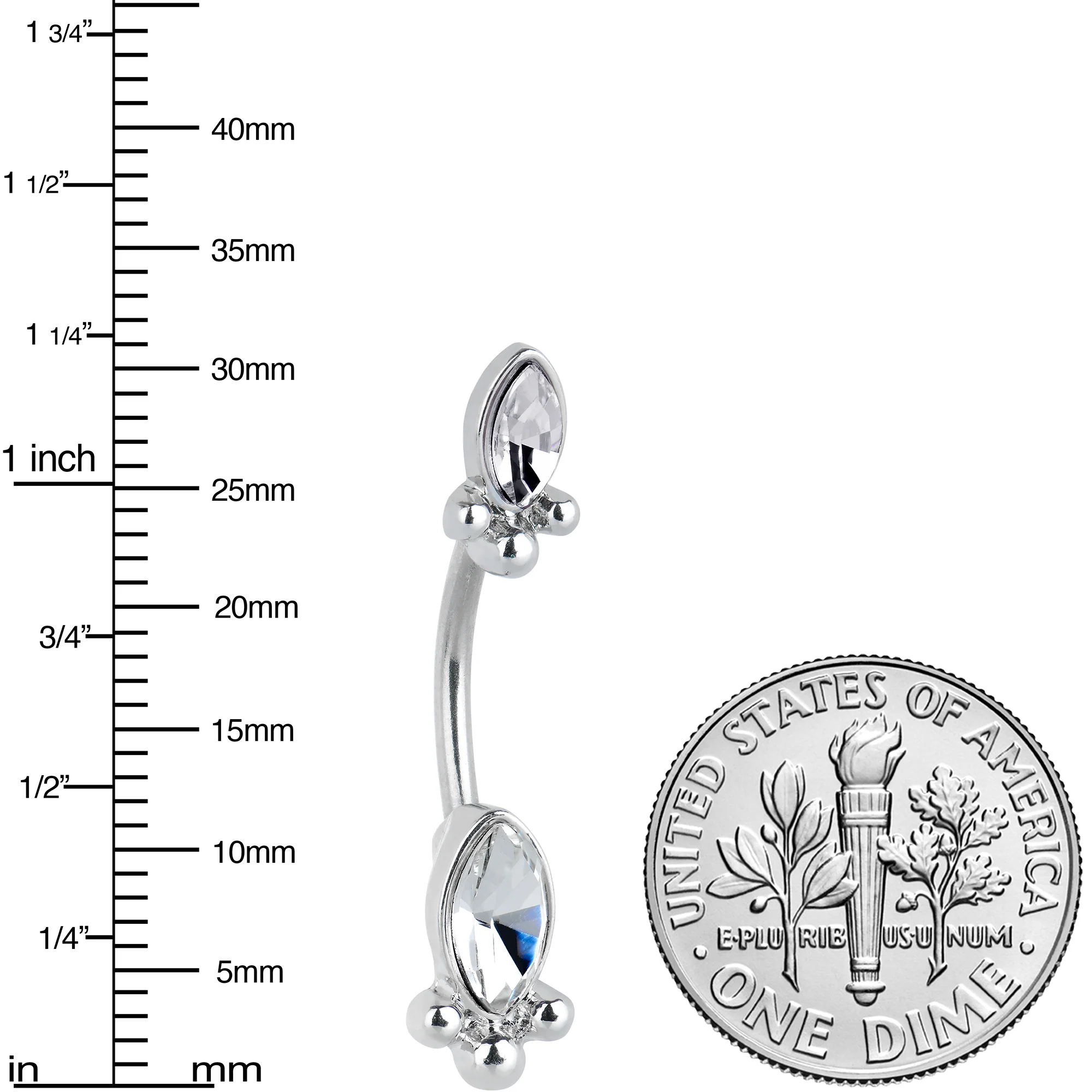 Clear Gem Art Deco Ovals Double Mount Belly Ring - Image 3