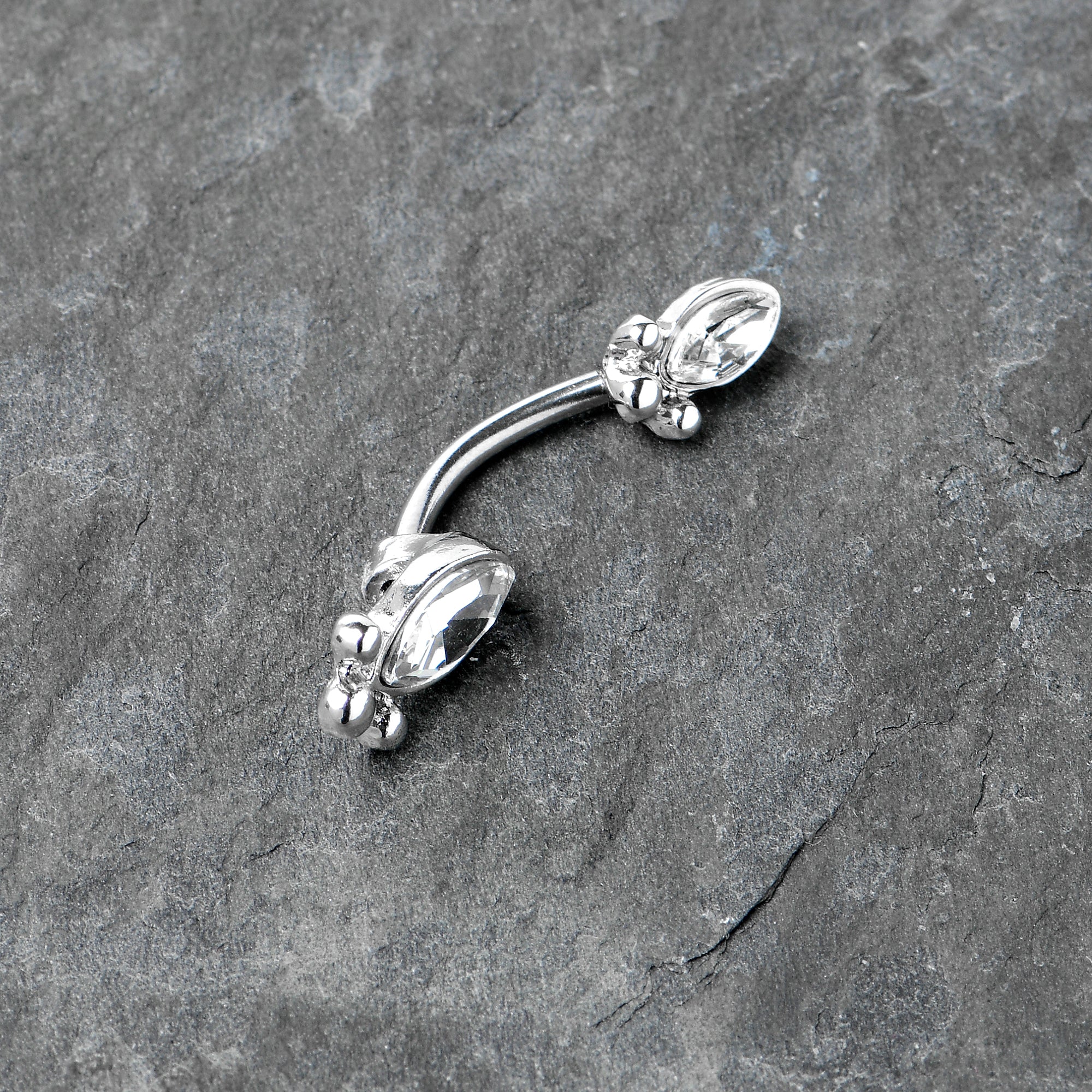 Clear Gem Art Deco Ovals Double Mount Belly Ring - Image 5