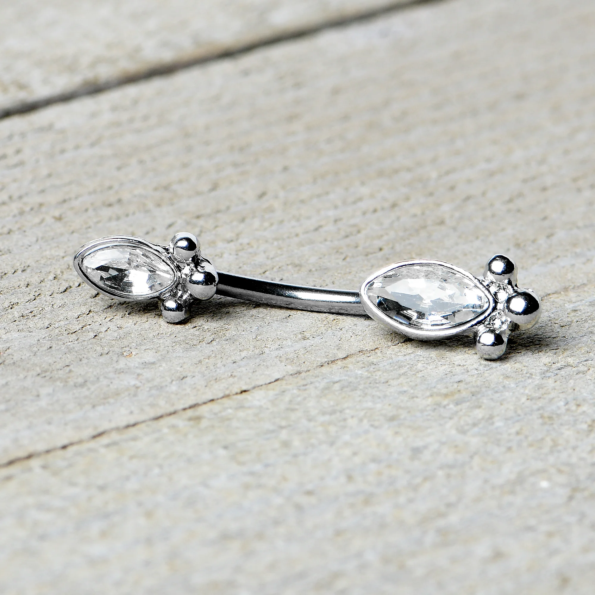 Clear Gem Art Deco Ovals Double Mount Belly Ring - Image 6