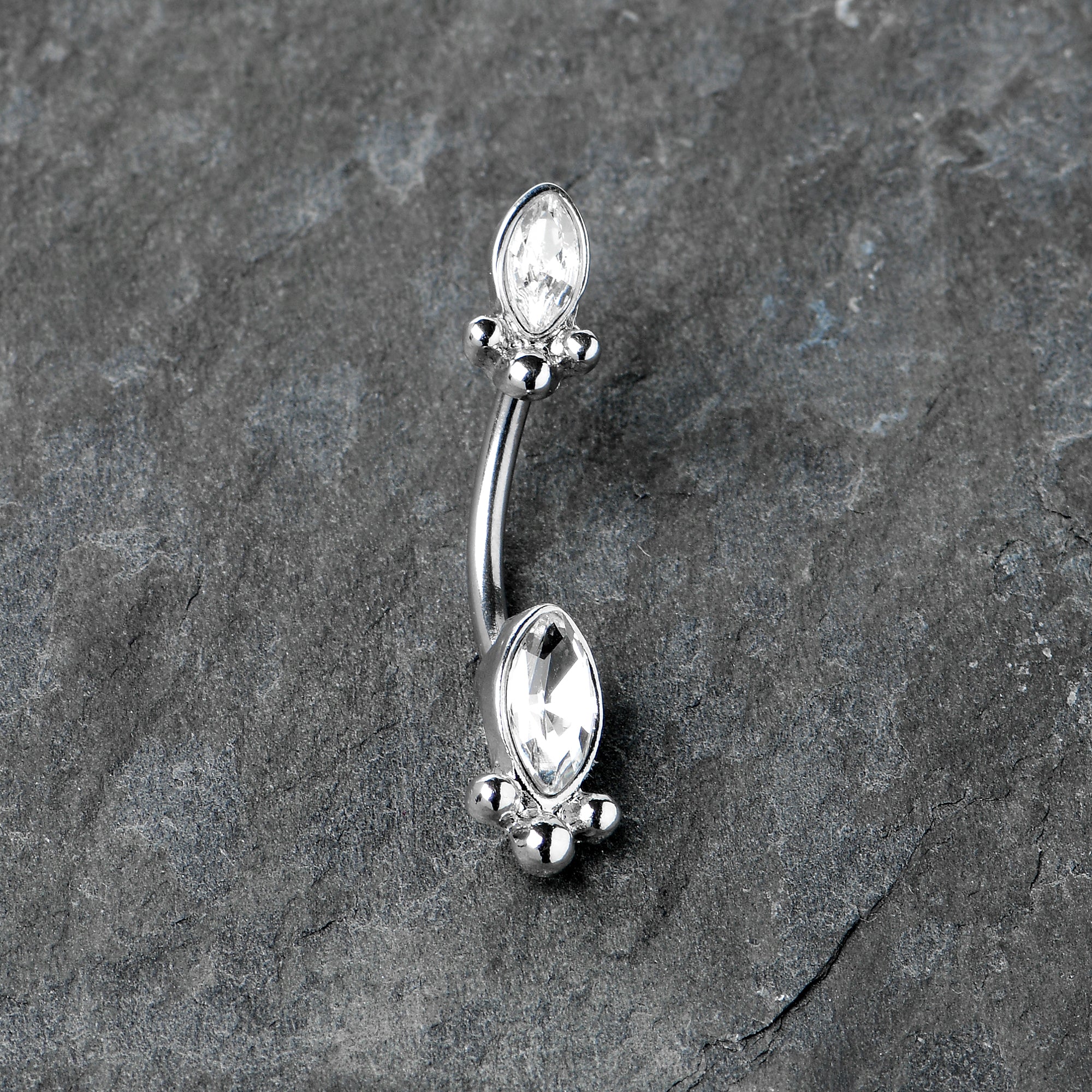 Clear Gem Art Deco Ovals Double Mount Belly Ring - Image 7